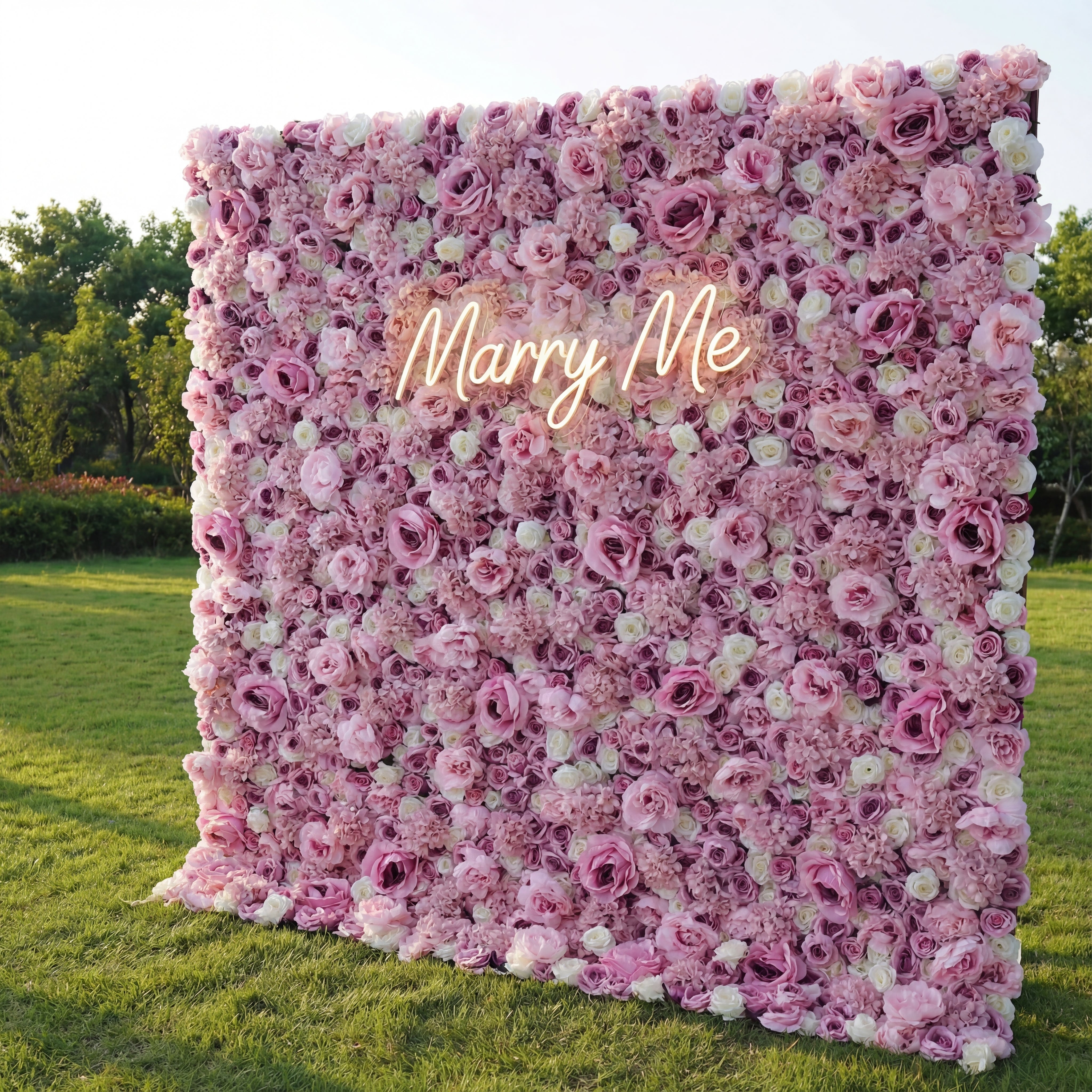 Valar Flowers Roll Up Fabric Artificial Mix Purple Rose and White Flower Wall Wedding Backdrop, Floral Party Decor, Event Photography-VF-048-3