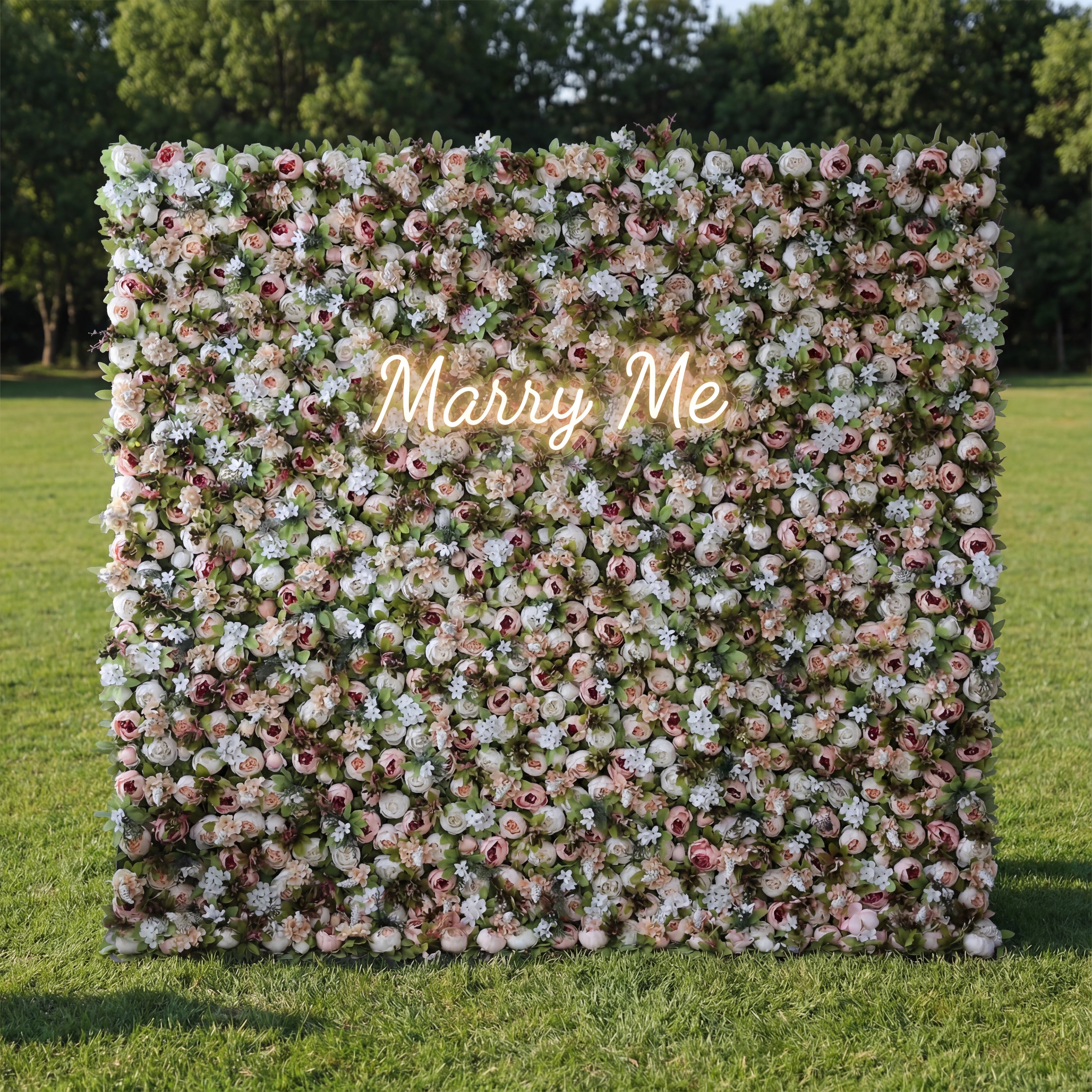 Valar Flowers Roll Up Fabric Artificial Green Mix Orangy Red and White Flower Wall Wedding Backdrop, Floral Party Decor, Event Photography-VF-049-2
