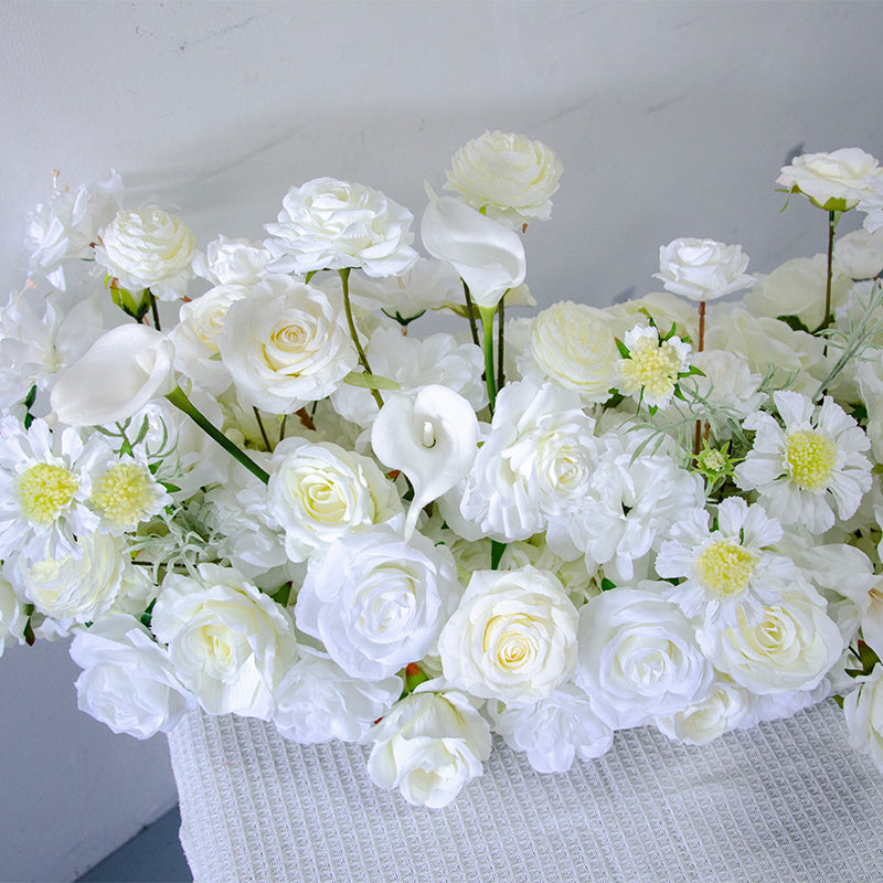 Elegant White Floral Wedding Table Runner, Artificial Flower Arrangement, Reception Decor & Event Display FA-220