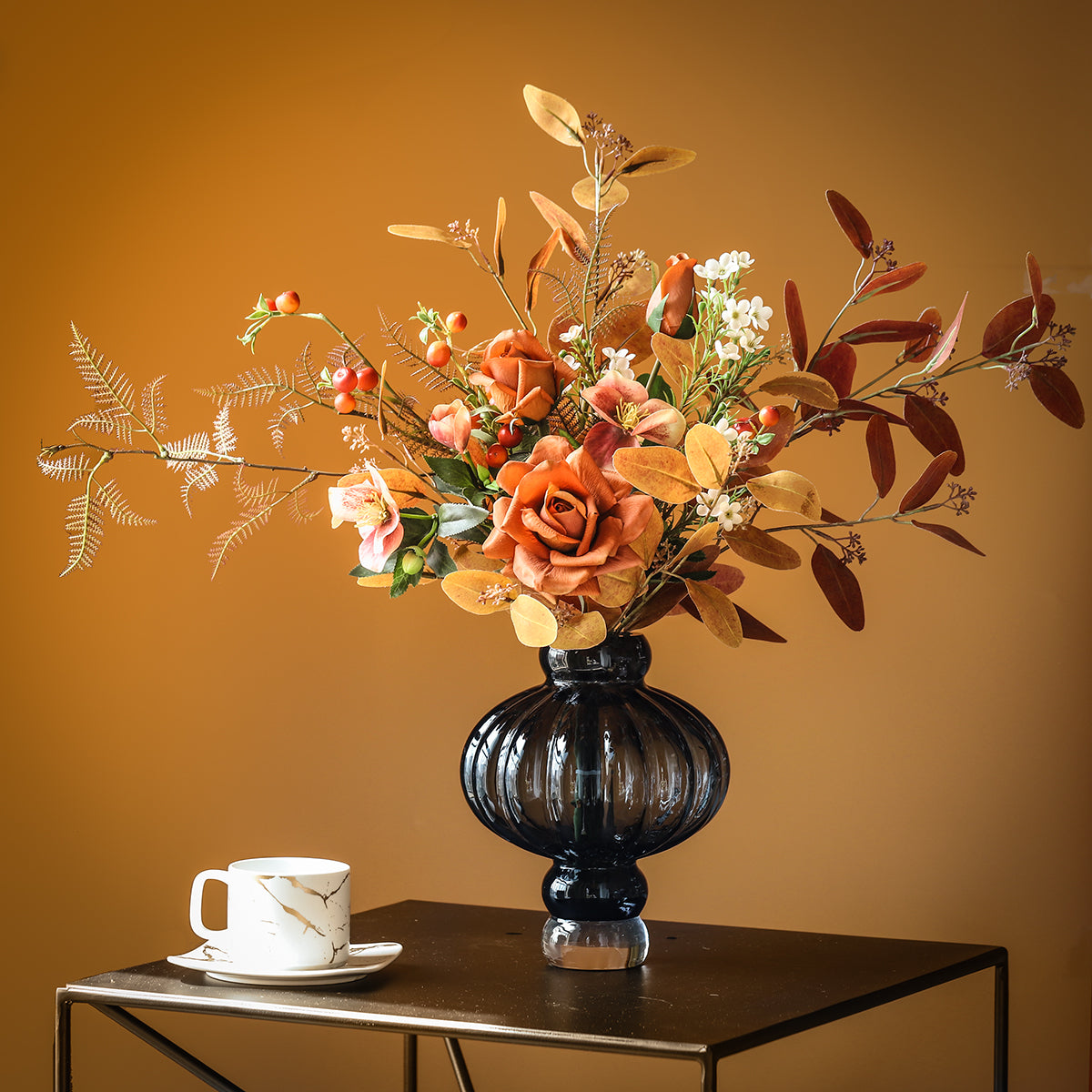 Vintage-Inspired Silk Flower Arrangement | Elegant Faux Floral Décor for Event and Home Styling VB-107 (Without Vase)