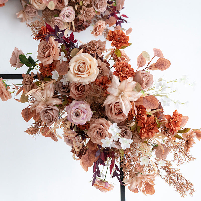 Rustic Terracotta and Blush Floral Wedding Horn Arch, Artificial Flower Arrangement, Boho Ceremony Backdrop & Event Decor VA-317