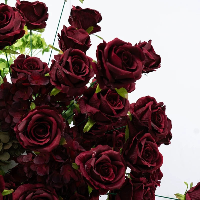 ValarFlower Burgundy Green Floral Column Arrangement, Luxury Rose Hydrangea Flower Installation for Wedding Ceremony and Event Decor VA-418