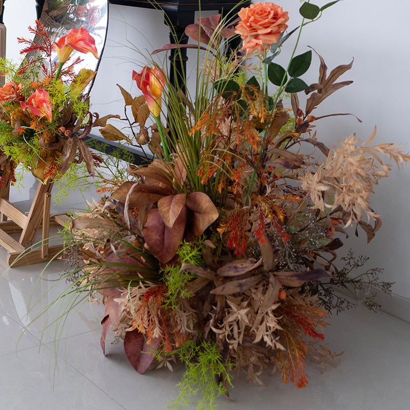 Pfirsich-weißes Kunstblumenarrangement – ​​Romantisches Event-Tisch- und Schild-Styling-Set FA-263