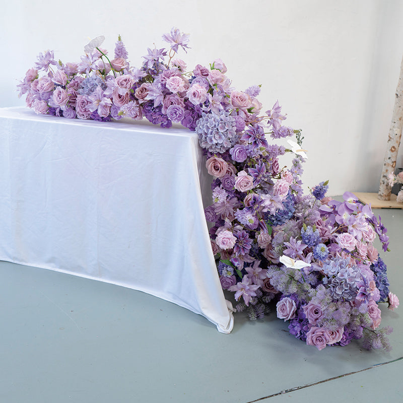 Lavender and Purple Bellflower Wedding Table Runner, Artificial Flower Arrangement, Reception Decor & Event Display FA-224