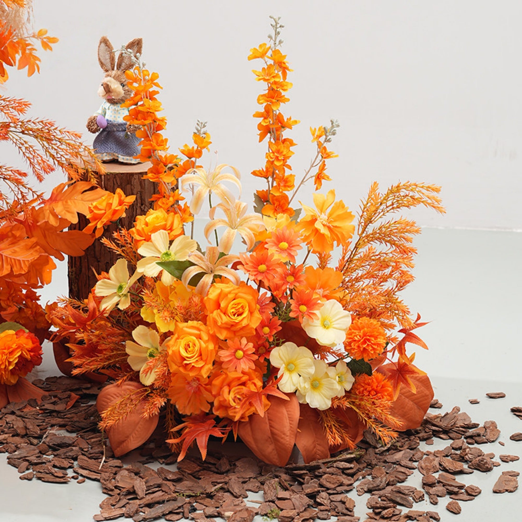 ValarFlower Orange Floral Decor Set – Artificial Statement Flower Arra