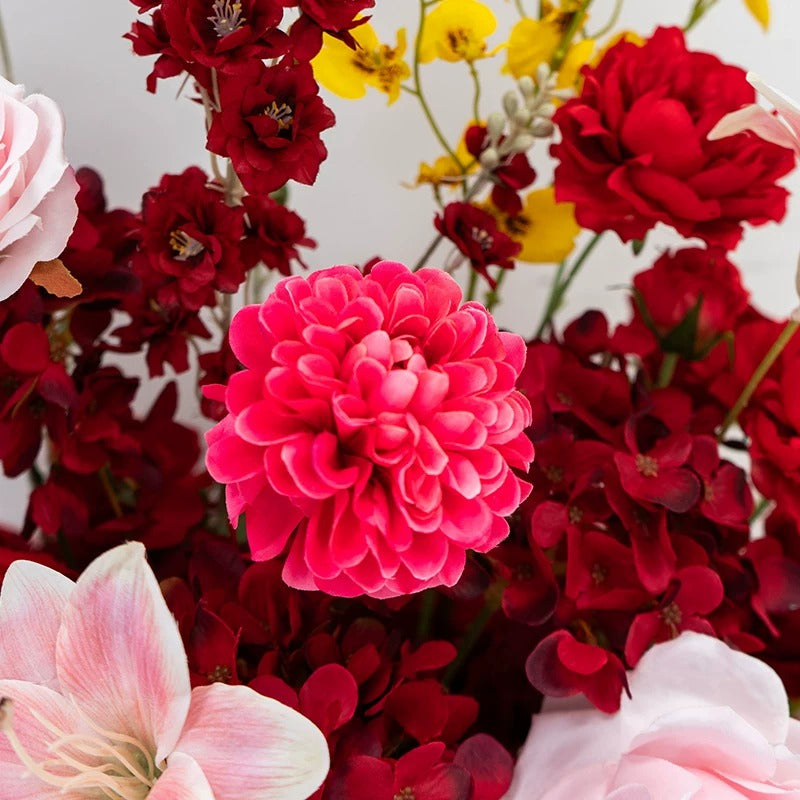 Configuración de flores artificiales inspiradas en la primavera – Conjunto de flores artificiales azules y amarillas para eventos FA-264