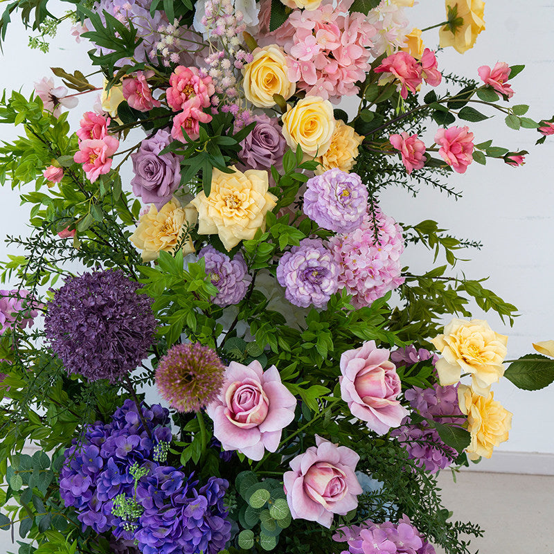 ValarFlower Luxury Colorful Floral Arch Wedding Backdrop, Romantic Garden Flower Arch Installation with Pink Purple Yellow Flowers for Outdoor Ceremony & Engagement Events VA-408
