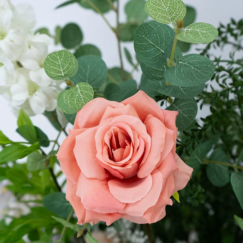 ValarFlower Red Peach Artificial Floral Arrangement Set, Garden Style Wedding Backdrop Decor with Floor Flowers FA-373