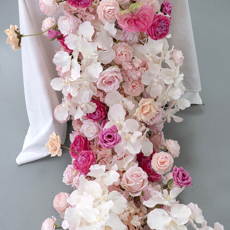 Elegant Pink and White Floral Wedding Table Runner, Artificial Flower Arrangement, Reception Decor & Event Display FA-216