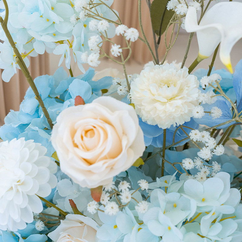 ValarFlower Luxury Artificial Wedding Floral Installation Set, Blue & White Faux Flower Decor, Ceremony Backdrop Arrangement, Event Venue Decoration FA-356