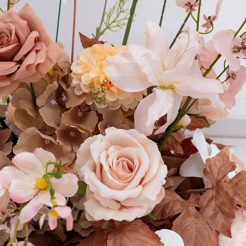ValarFlower Luxury Peach Floral Wedding Arch Backdrop, Artificial Flower Ceremony Arch with Garden Style Arrangement, Romantic Outdoor Wedding Decor, Engagement Party Entrance Decoration FA-359