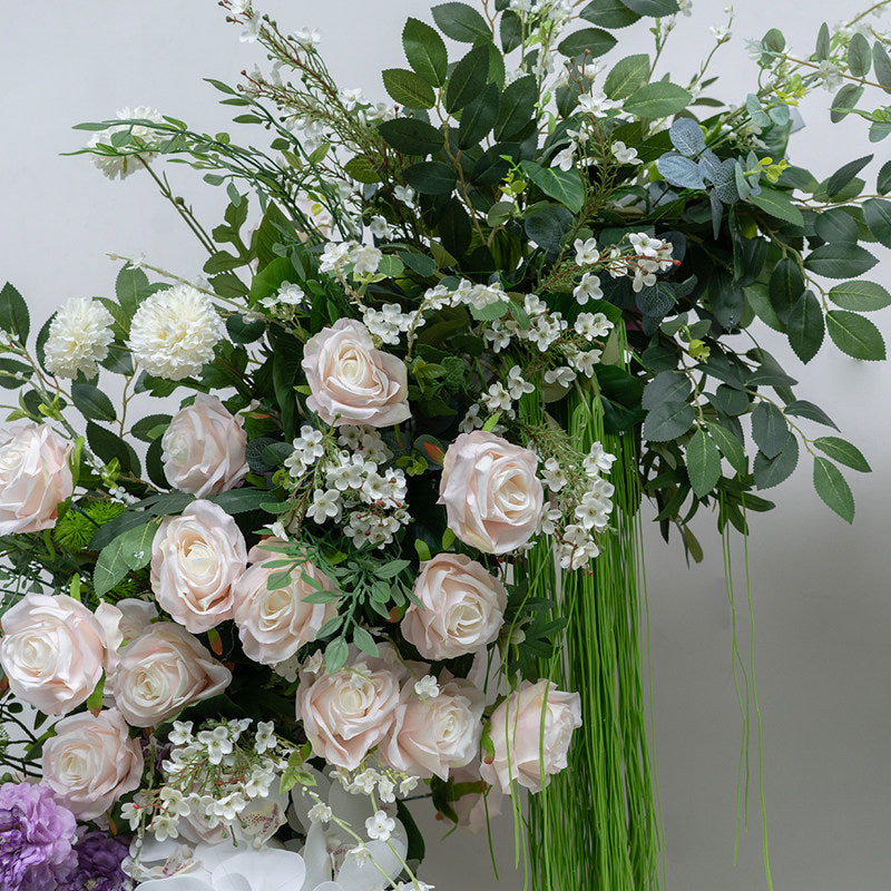 Arche florale élégante en forme de lune pour cérémonie de mariage - Arche de fleurs artificielles pour mariages, événements et occasions spéciales