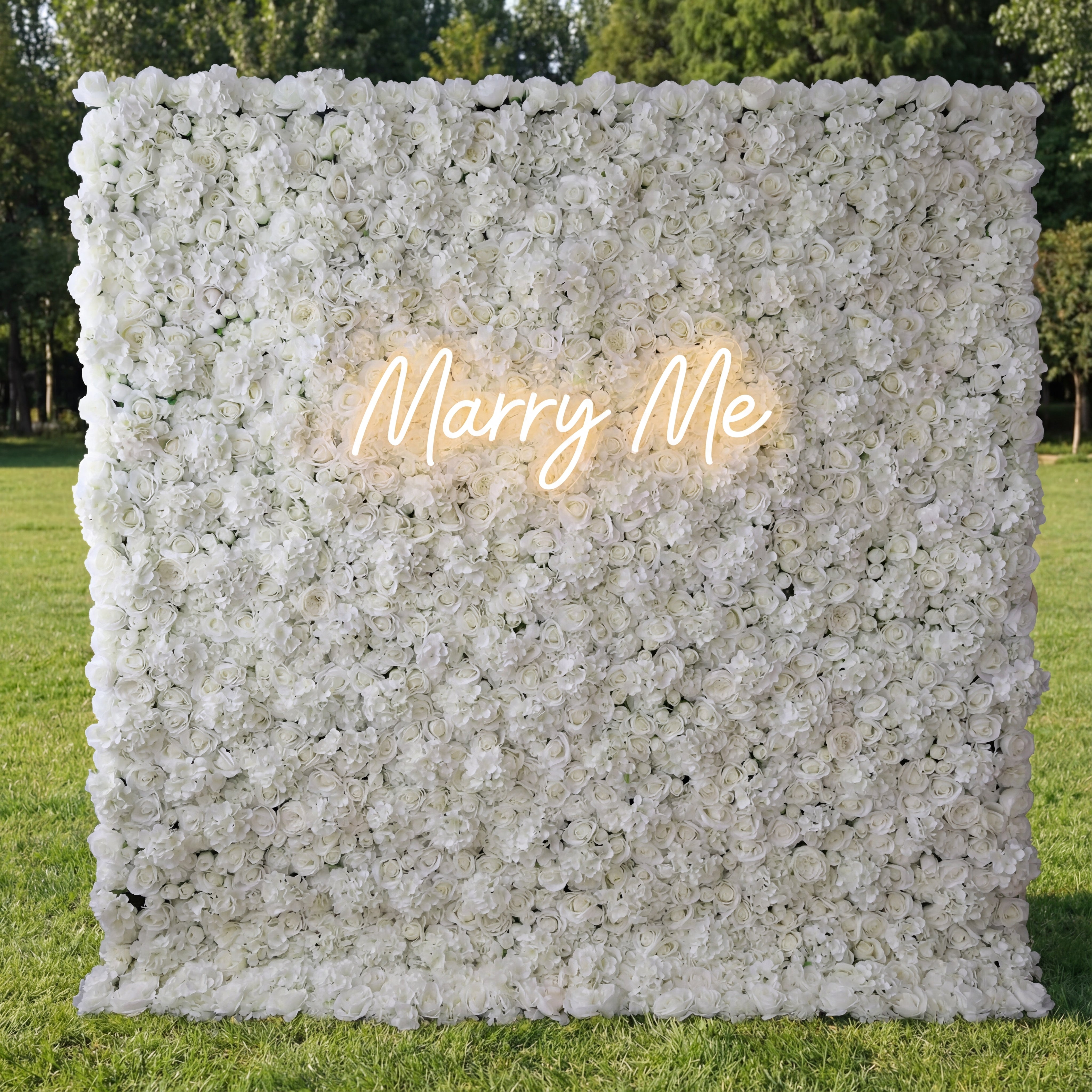 Valar Flowers Roll Up Fabric Artificial Pure White Flower Wall Wedding Backdrop, Floral Party Decor, Event Photography-VF-051-2