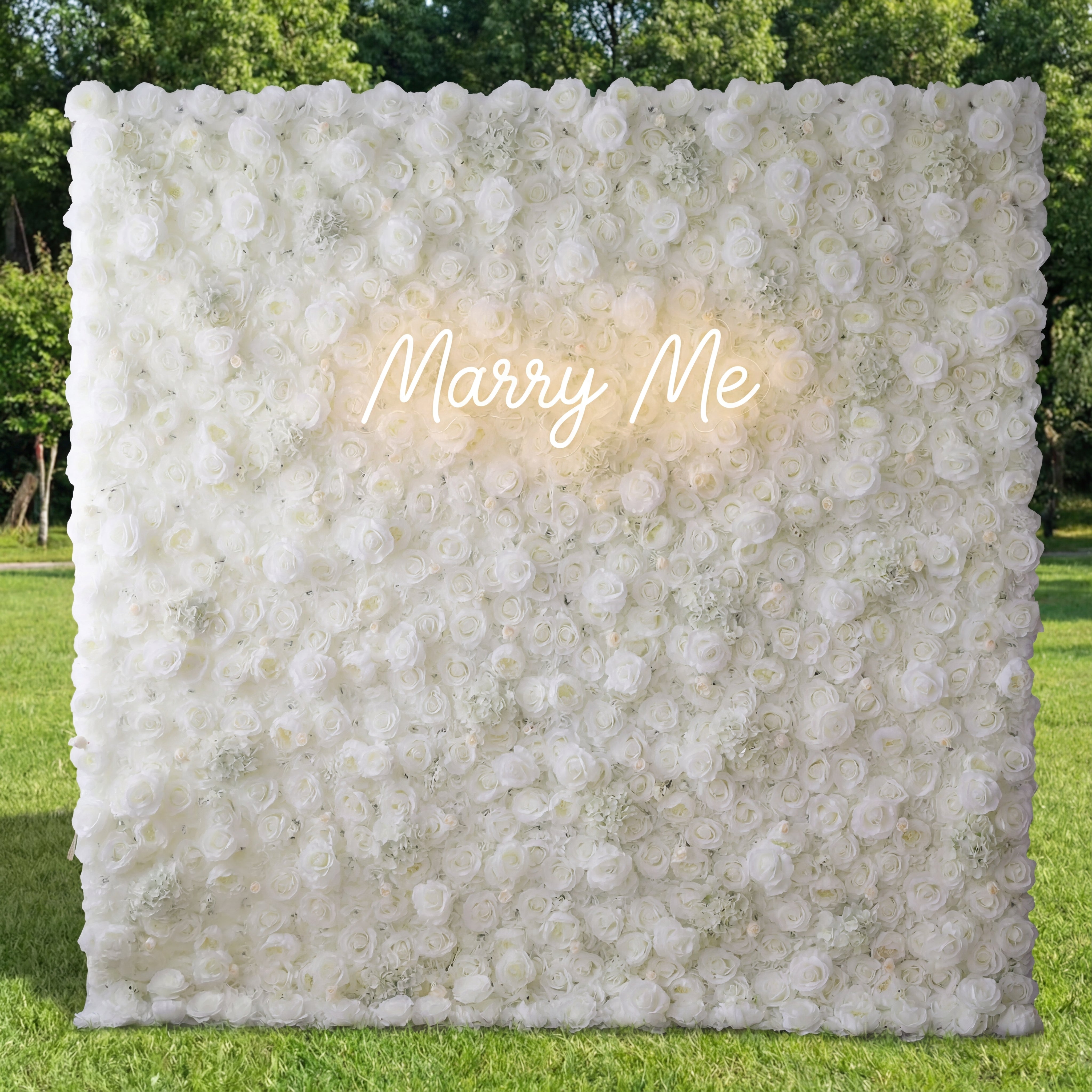 Valar Flower Roll Up Fabric Artificial Pure White Flower Wall Wedding Backdrop, Floral Party Decor, Event Photography-VF-052-3