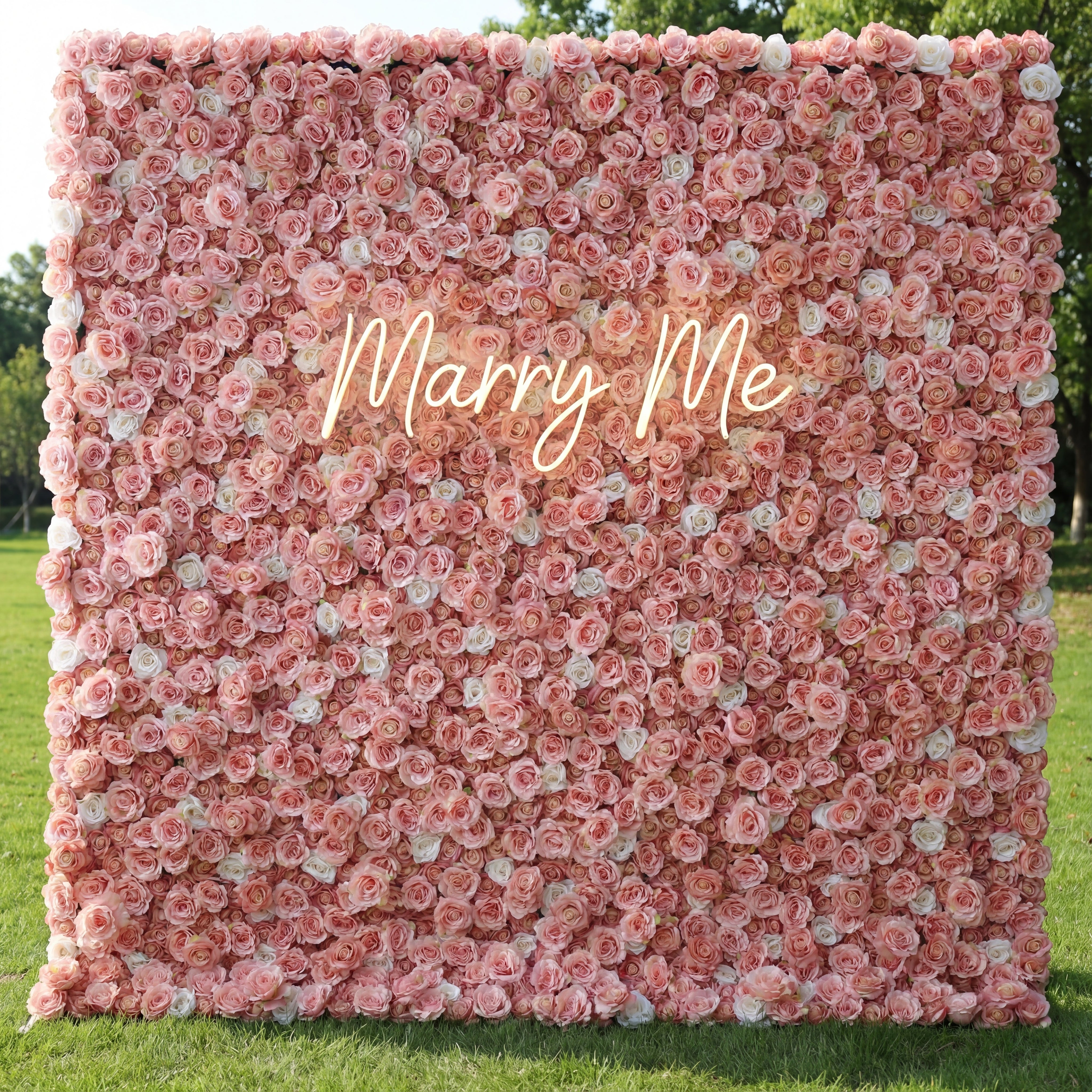 Valar Flowers Roll Up Fabric Artificial Turkish Rose and Oriental Pink and White Flower Wall Wedding Backdrop, Floral Party Decor, Event Photography-VF-054