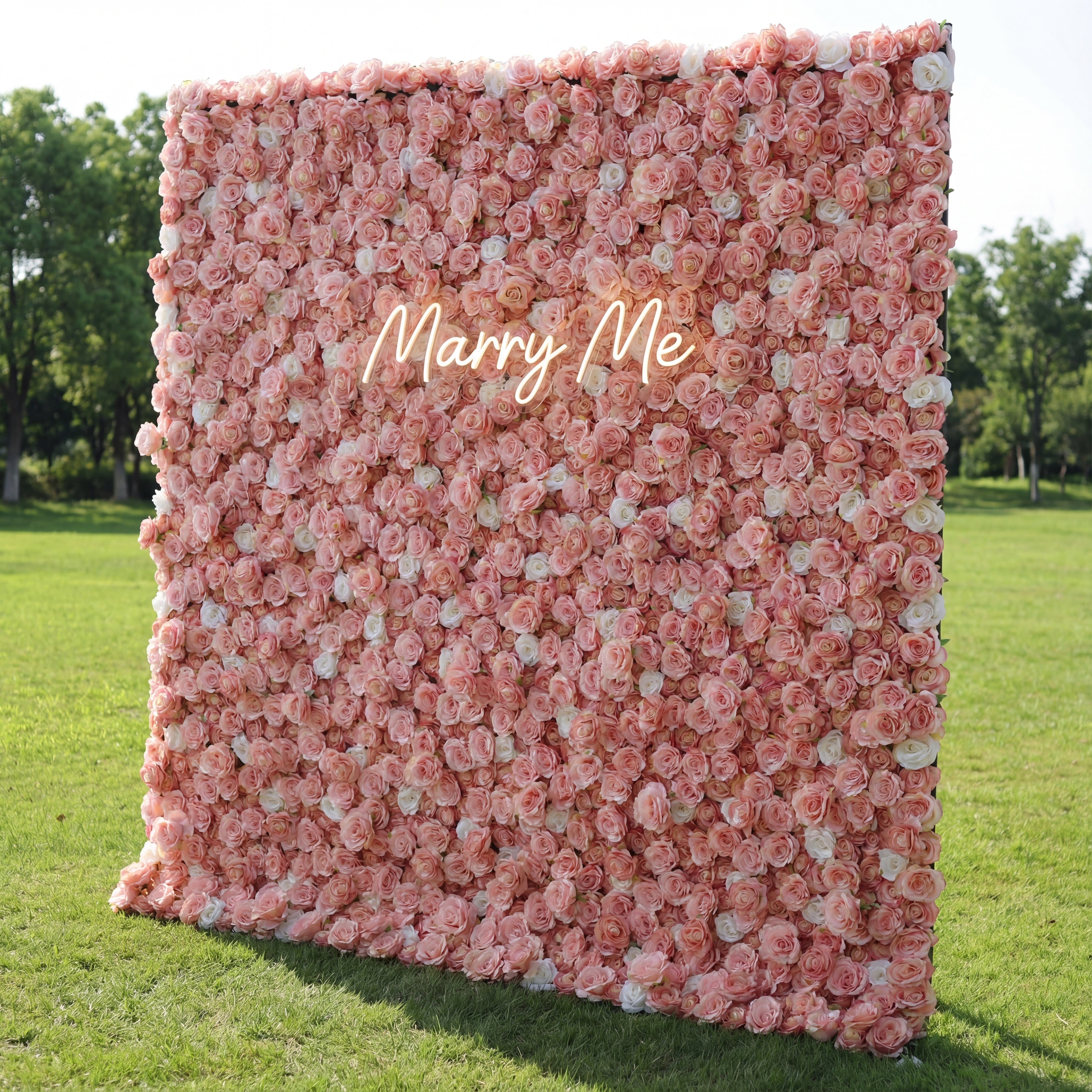 Valar Flowers Roll Up Fabric Artificial Turkish Rose and Oriental Pink and White Flower Wall Wedding Backdrop, Floral Party Decor, Event Photography-VF-054