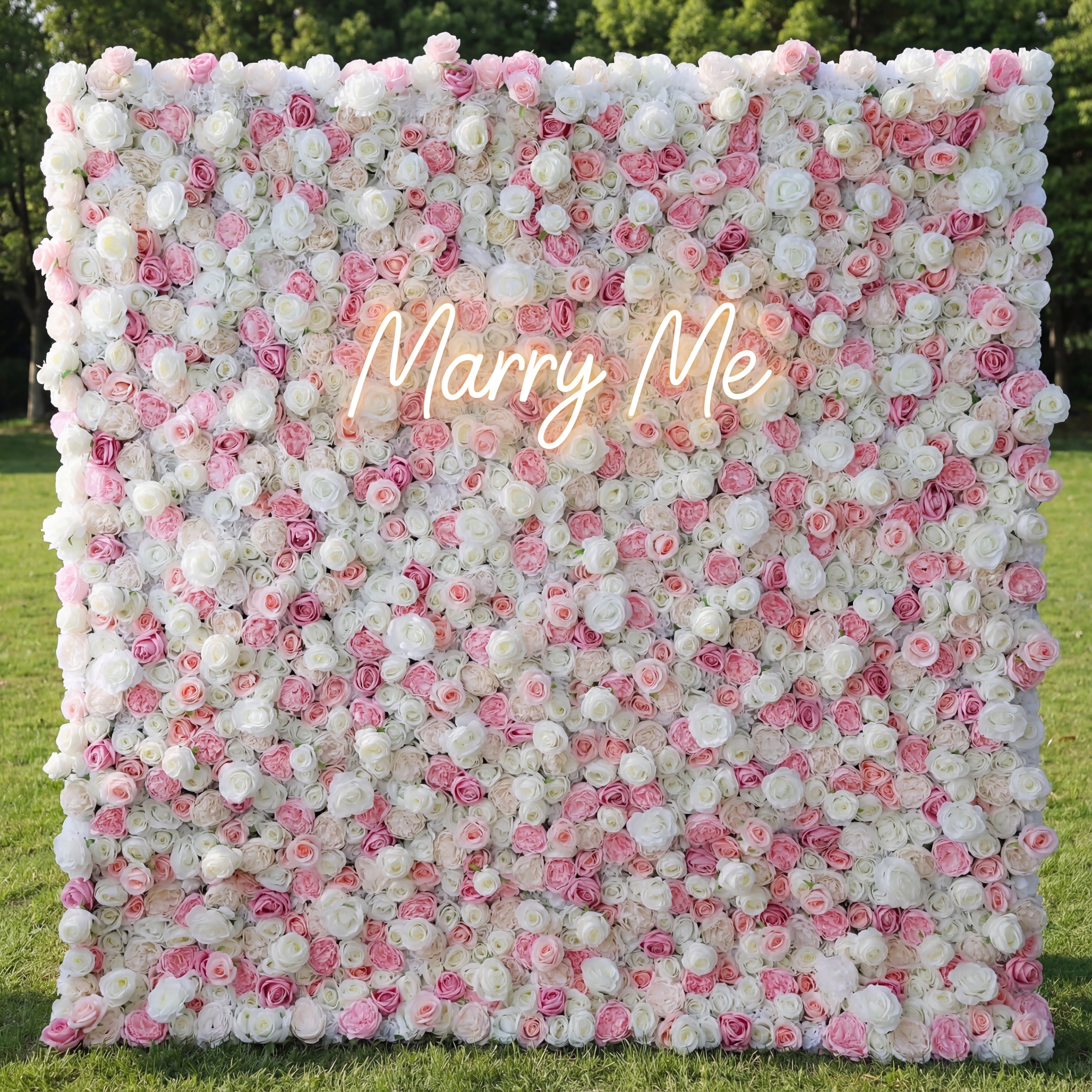 Valar Flowers Roll Up Fabric Artificial Pink and White Flower Wall Wedding Backdrop, Floral Party Decor, Event Photography-VF-058