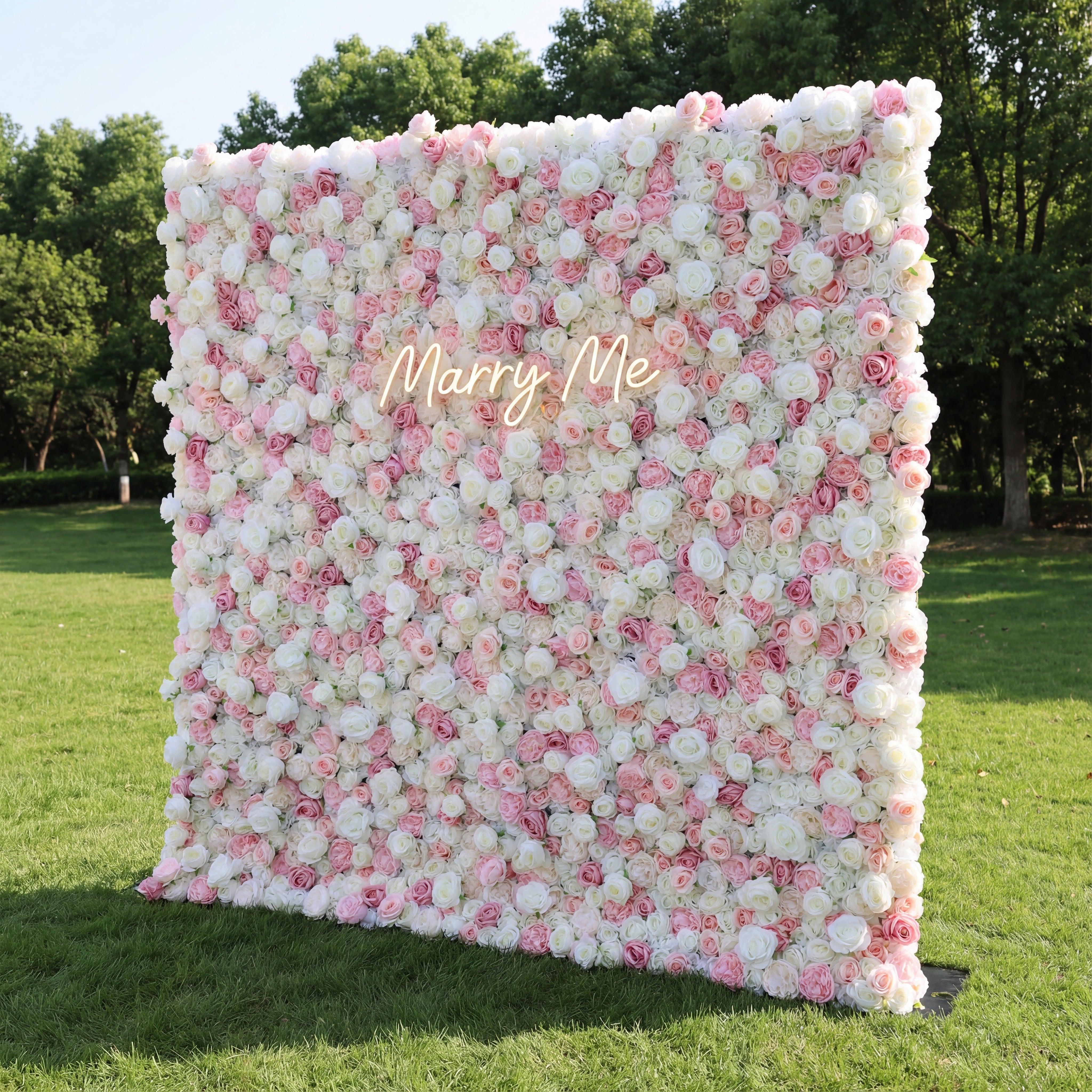 Valar Flowers Roll Up Fabric Artificial Pink and White Flower Wall Wedding Backdrop, Floral Party Decor, Event Photography-VF-058
