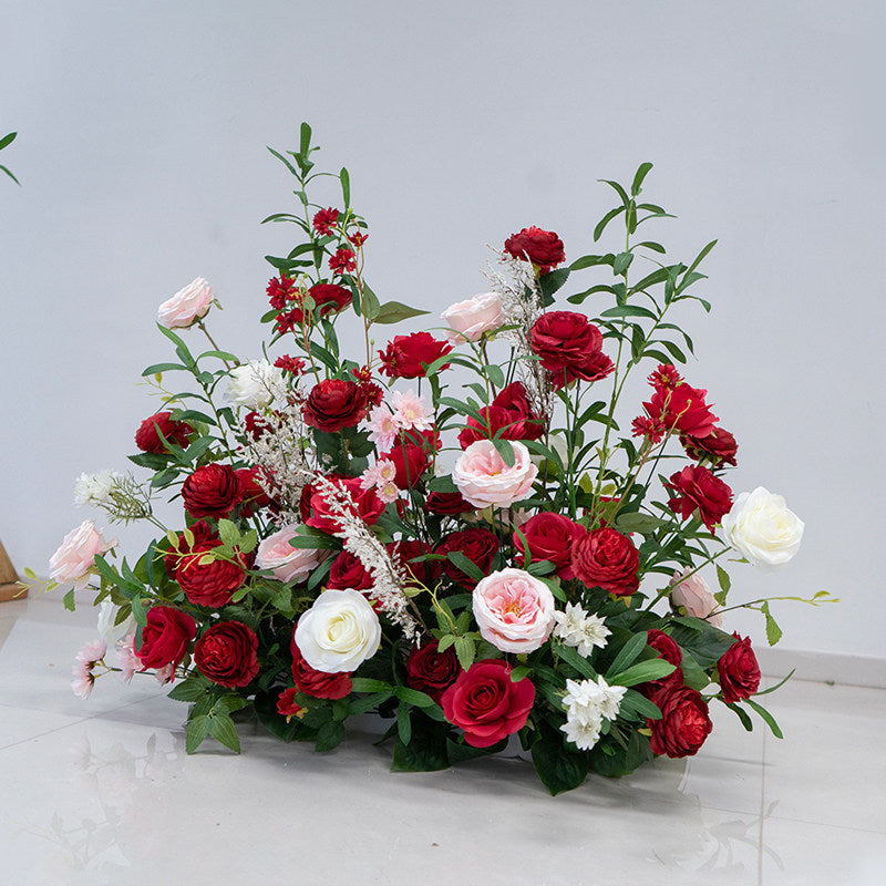 Valar Flower Red Rose Floral Wedding Arch – Luxury Faux Flower Arch for Ceremony & Event Backdrop FA-314