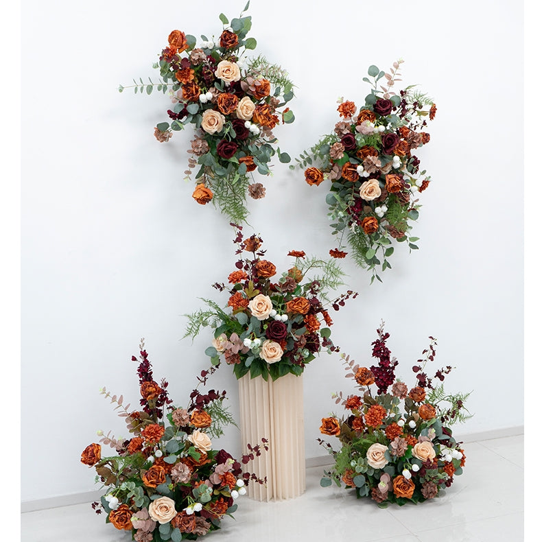 Pfirsich-weißes Kunstblumenarrangement – ​​Romantisches Event-Tisch- und Schild-Styling-Set FA-263