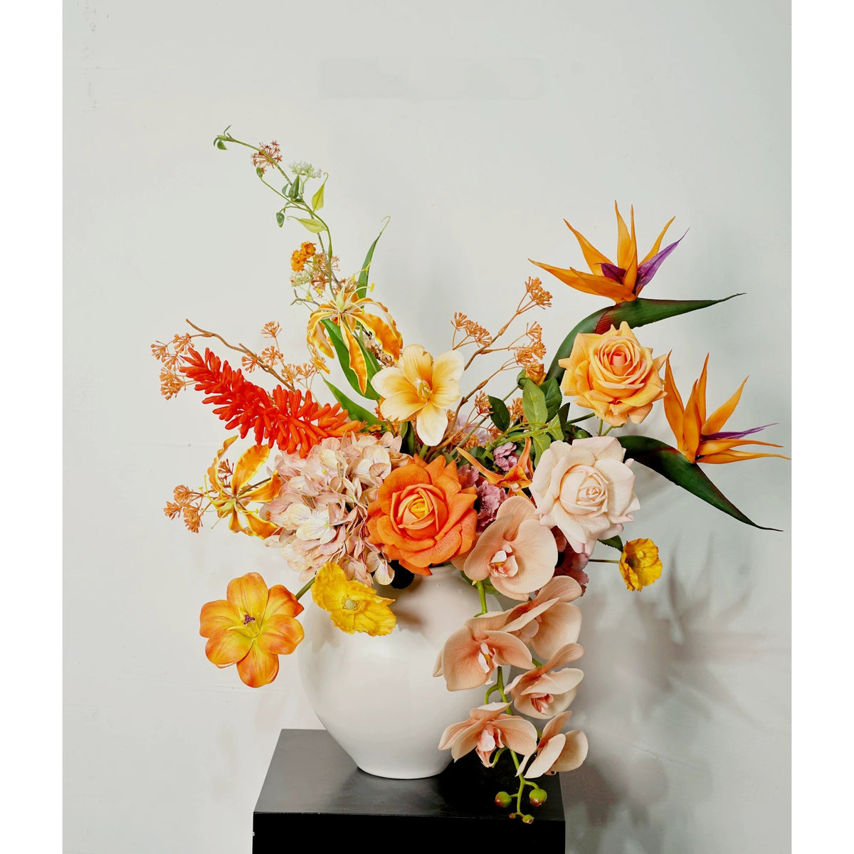 ValarFlower Golden Orange Artificial Flower Arrangement, Tropical Orchid Rose Floral Decor for Home and Event Styling VB-292