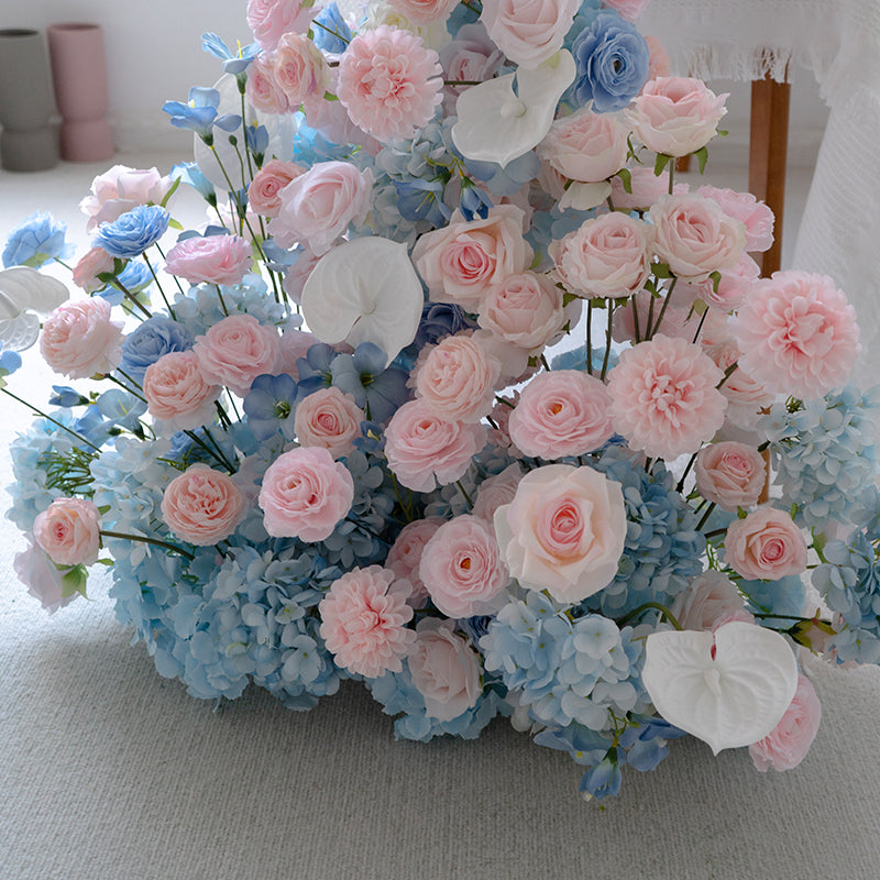 Pastel Pink and Blue Floral Wedding Table Runner, Artificial Flower Arrangement, Reception Decor & Event Display FA-223