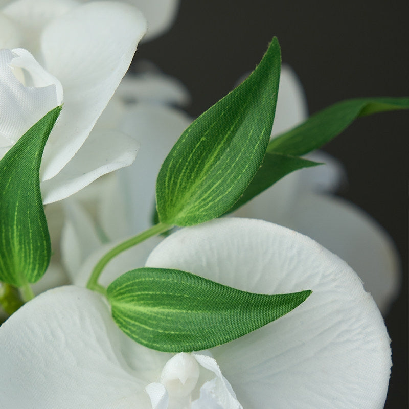 ValarFlower Artificial White Orchid Bridal Bouquet, Elegant Faux Wedding Bouquet with Greenery for Bride, Bridesmaid & Ceremony Photoshoot VB-261