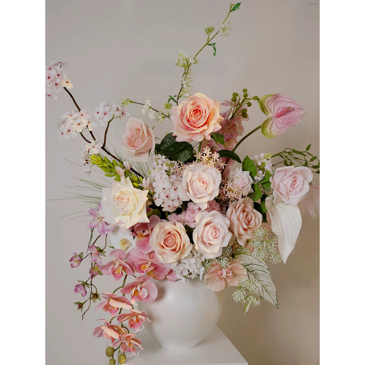 ValarFlower Soft Pink Artificial Flower Arrangement, Romantic Rose Orchid Floral Decor for Wedding and Home VB-289