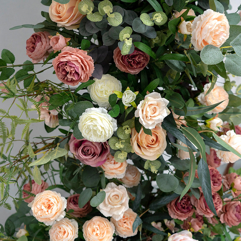 Warm Toned Faux Floral Arch – Vintage-Inspired Wedding Backdrop for Indoor and Outdoor Events VA-357