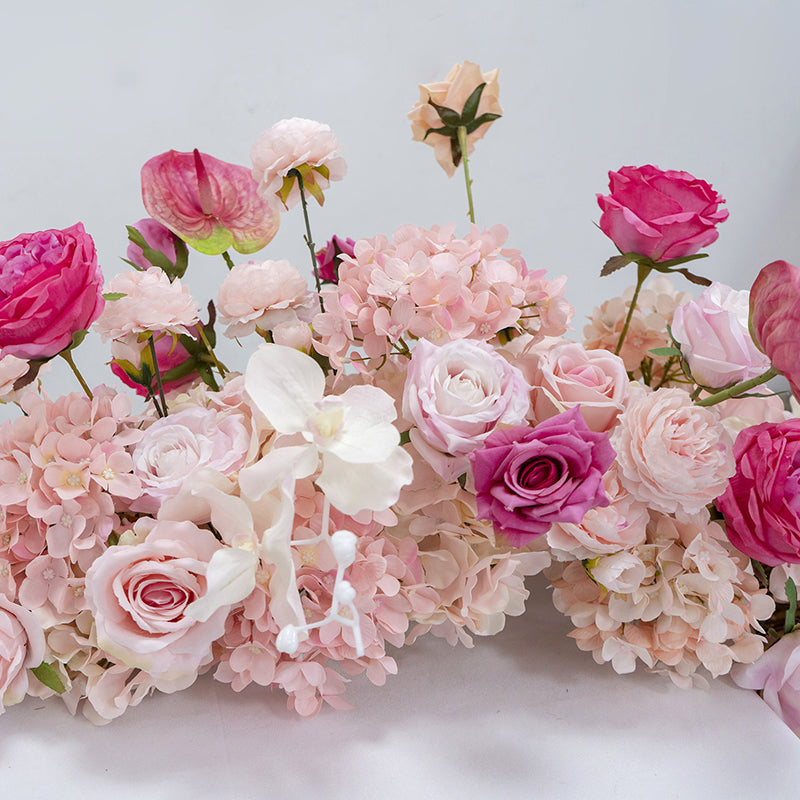 Elegant Pink and White Floral Wedding Table Runner, Artificial Flower Arrangement, Reception Decor & Event Display FA-216