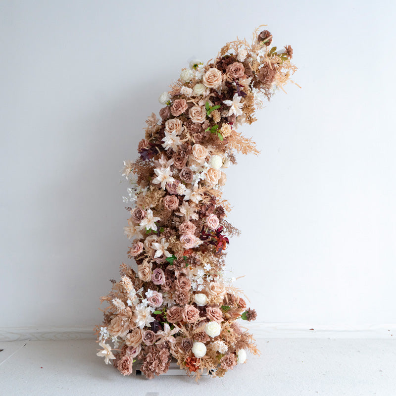 Rustic Terracotta and Blush Floral Wedding Horn Arch, Artificial Flower Arrangement, Boho Ceremony Backdrop & Event Decor VA-317