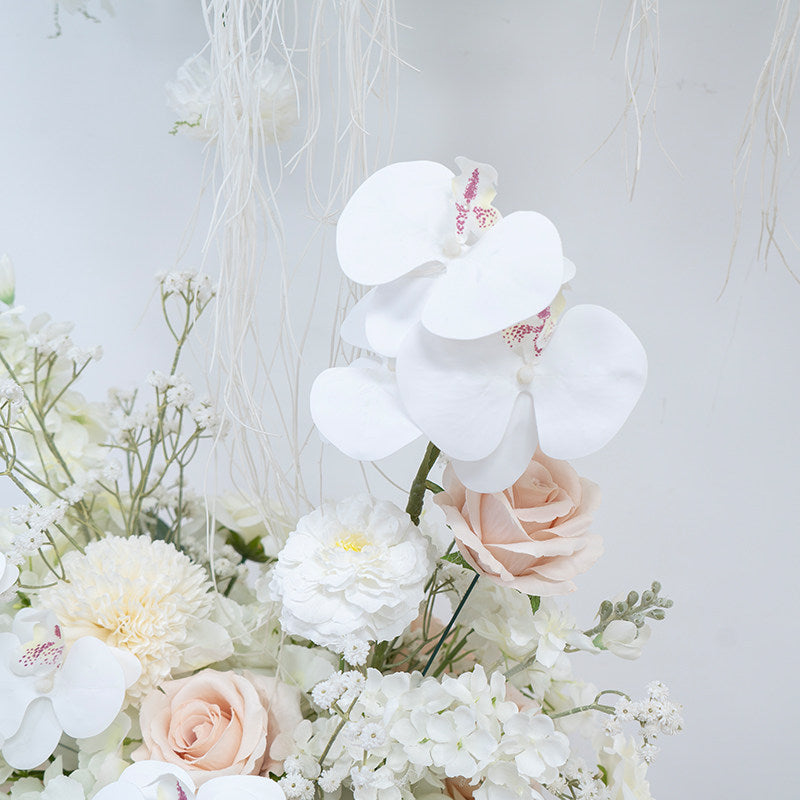 Pfirsich-weißes Kunstblumenarrangement – ​​Romantisches Event-Tisch- und Schild-Styling-Set FA-263