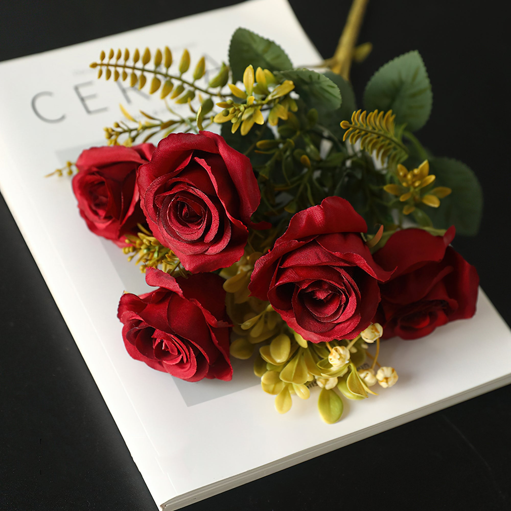 Vintage Silk 7-Heads Rose Artificial Bouquet - Elegant Faux Flowers for Weddings & Home Decor - Perfect for Centerpieces & Presents