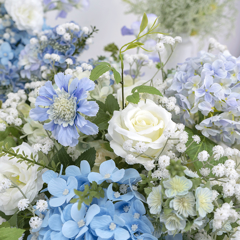 Elegant Blue and White Floral Wedding Table Runner, Artificial Flower Arrangement, Reception Decor & Event Display FA-215