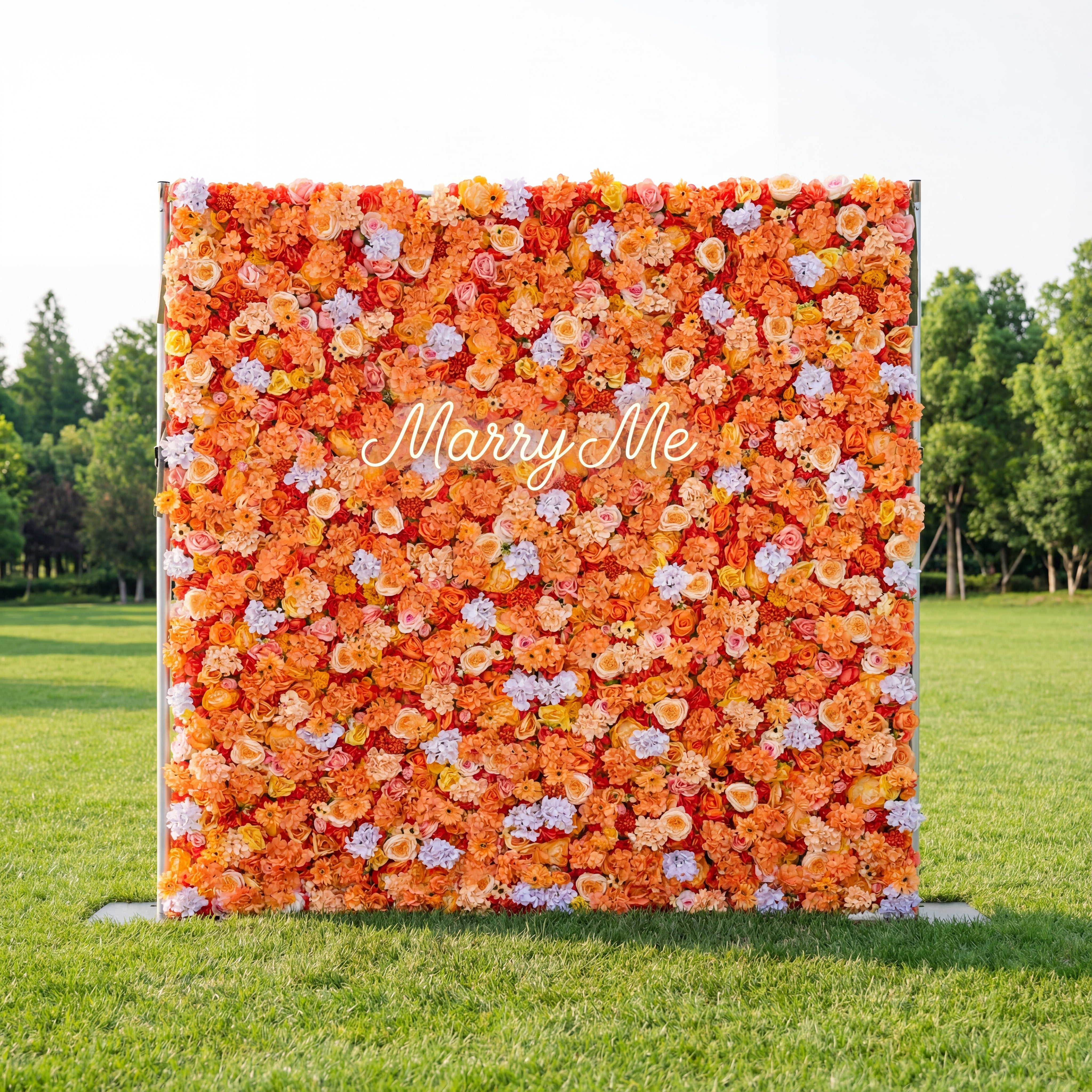 Valar 꽃 롤업 패브릭 인공 파파야 오렌지와 노란색 꽃 벽 웨딩 배경, 꽃 파티 장식, 이벤트 사진-VF-060