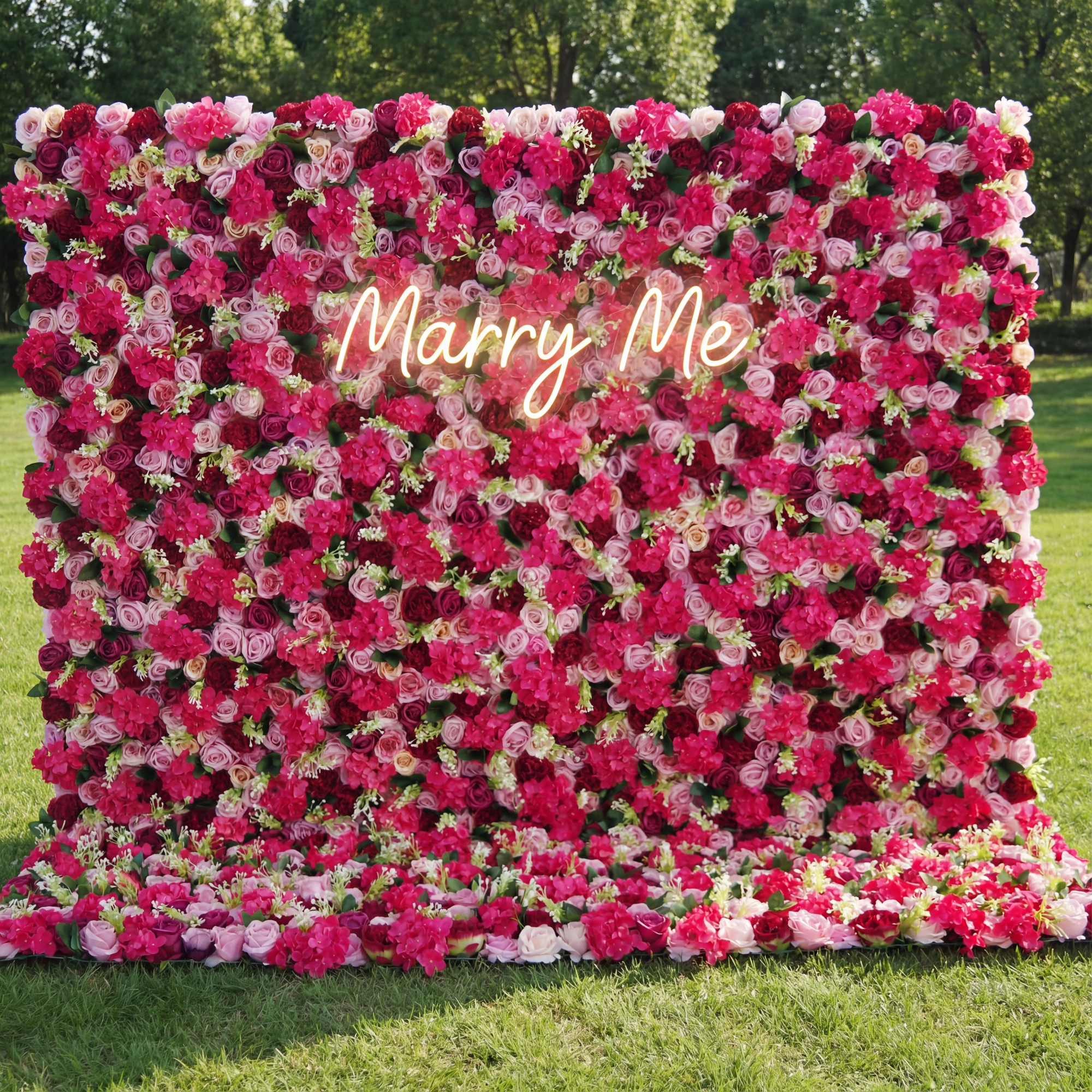 Valar Flowers Roll Up Fabric Artificial Mixed Cerise Pink and Dull Pink Flower Wall Wedding Backdrop, Floral Party Decor, Event Photography-VF-061