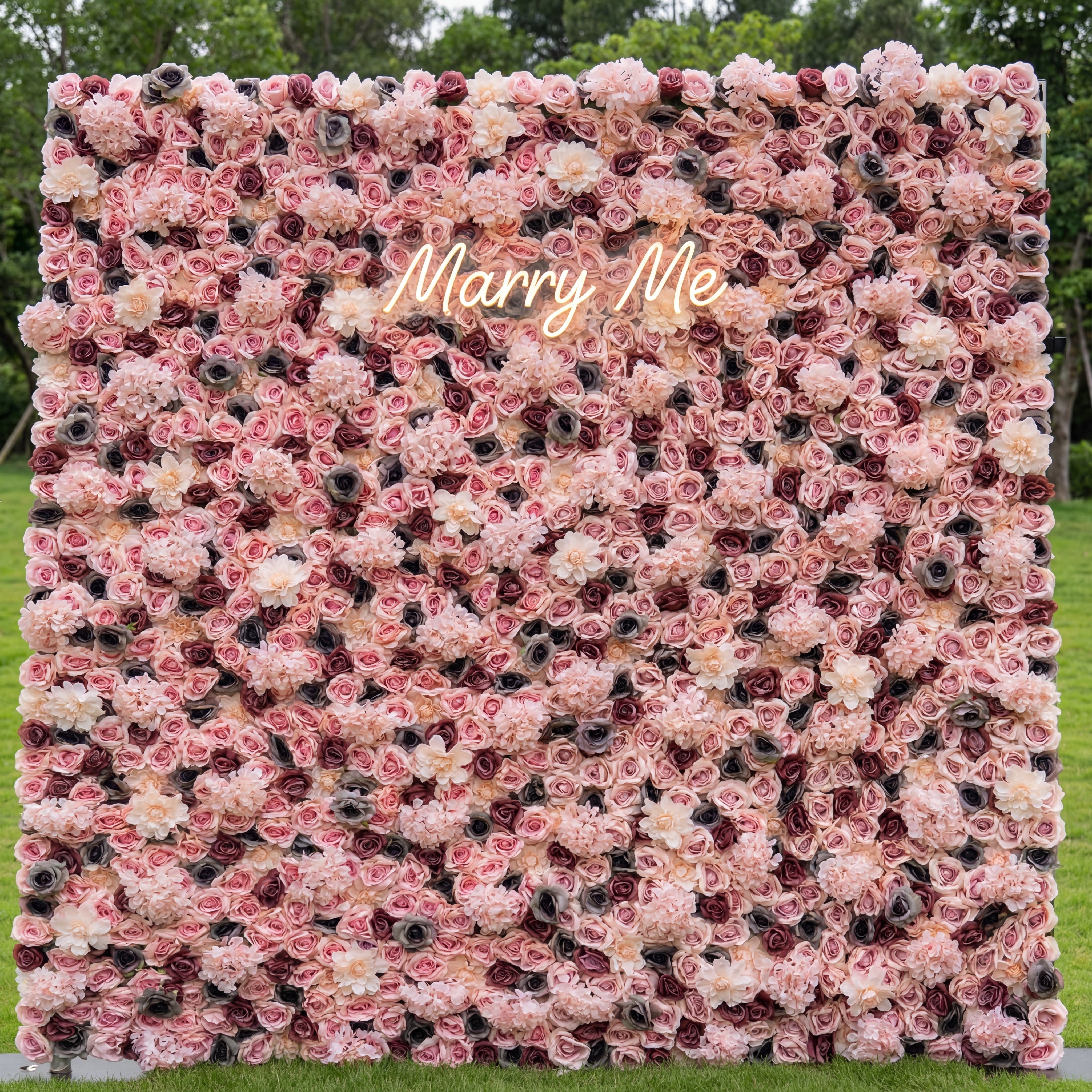 Valar Flower Roll Up Fabric Artificial Mixed Brown and Pinkish Grey Flower Wall Wedding Backdrop, Floral Party Decor, Event Photography-VF-062