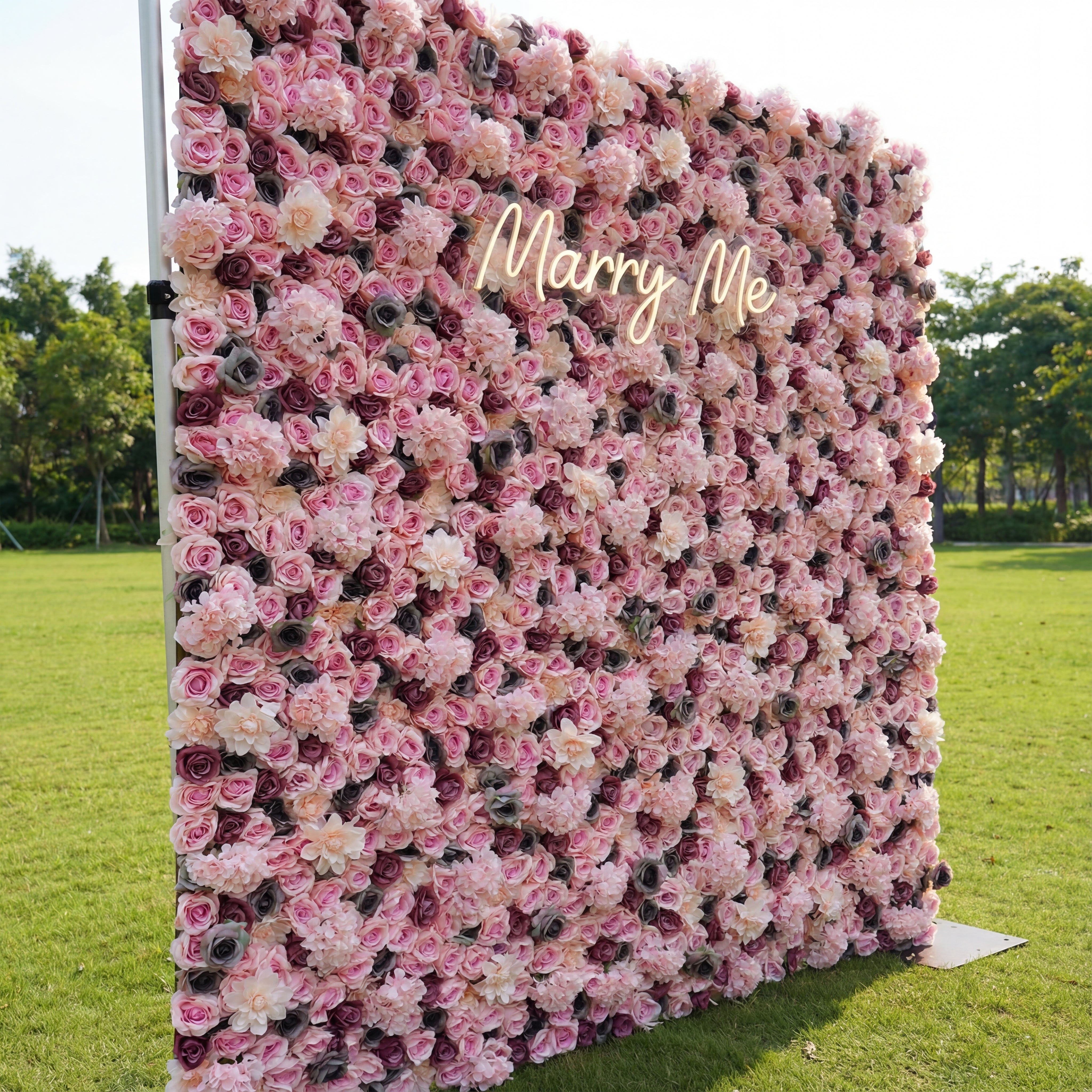 Valar Flower Roll Up Fabric Artificial Mixed Brown and Pinkish Grey Flower Wall Wedding Backdrop, Floral Party Decor, Event Photography-VF-062