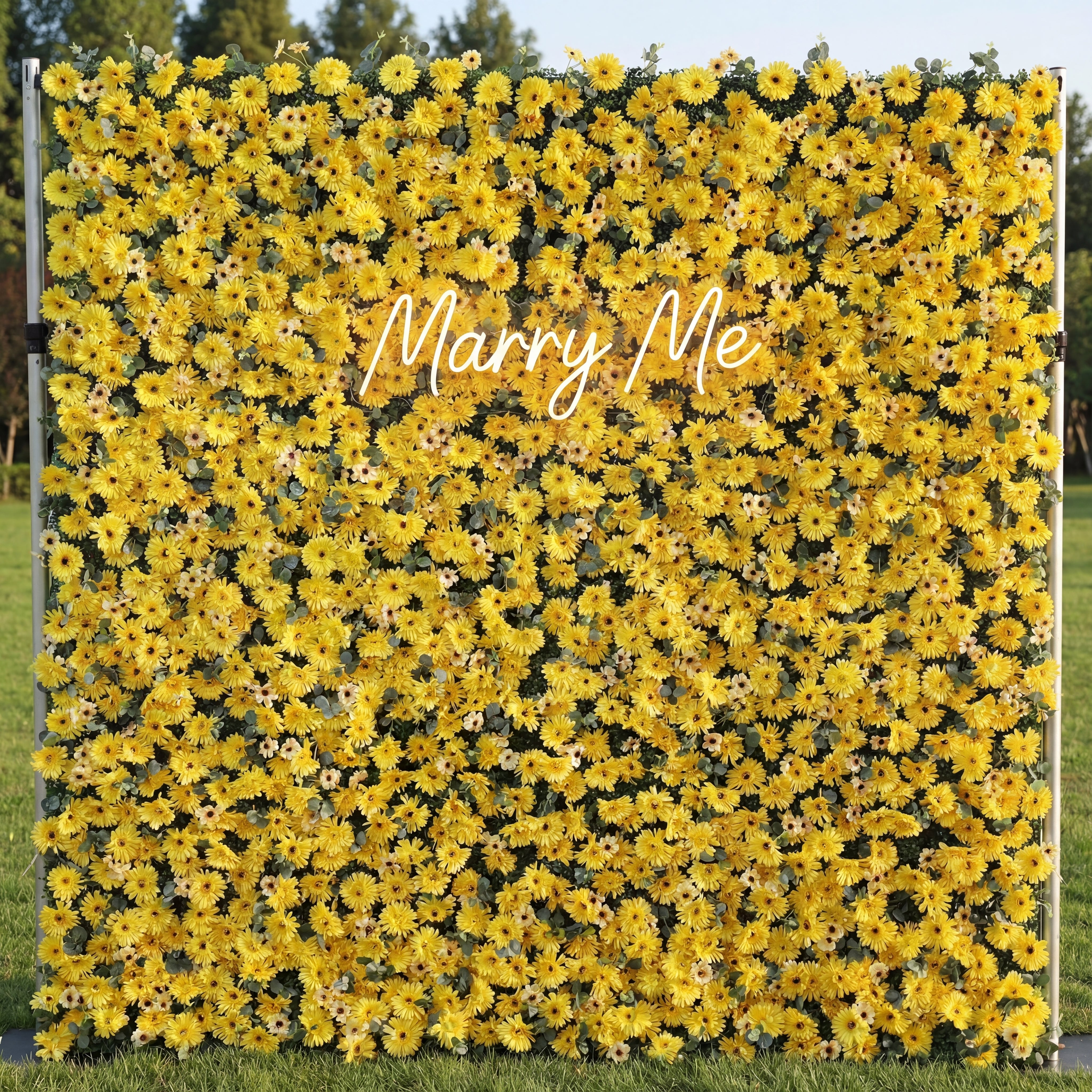 Valar Flower Roll Up Fabric Artificial Burnt Yellow Euryops Pectinatus  Flower Wall Wedding Backdrop, Floral Party Decor, Event Photography-VF-069