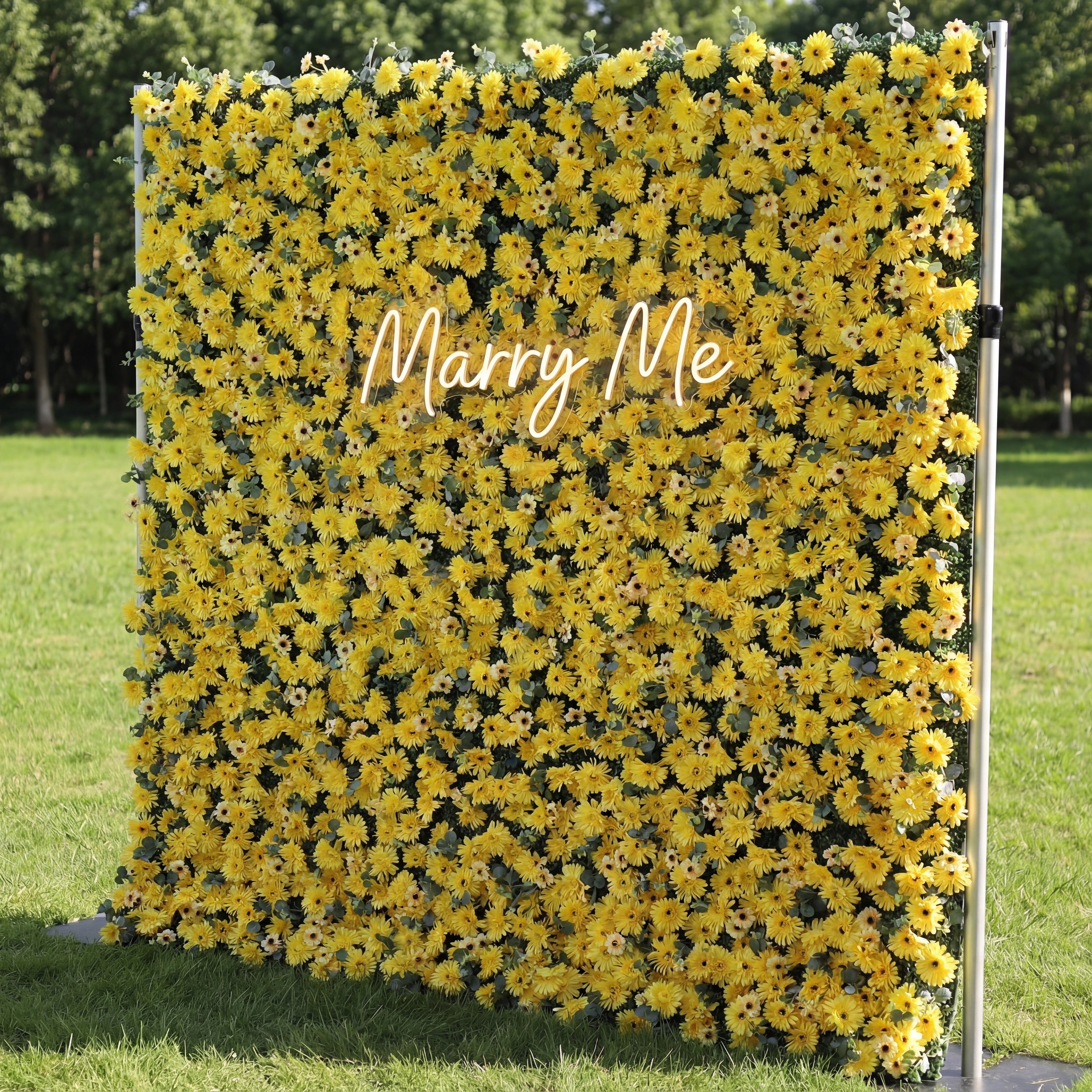 Valar Flower Roll Up Fabric Artificial Burnt Yellow Euryops Pectinatus  Flower Wall Wedding Backdrop, Floral Party Decor, Event Photography-VF-069
