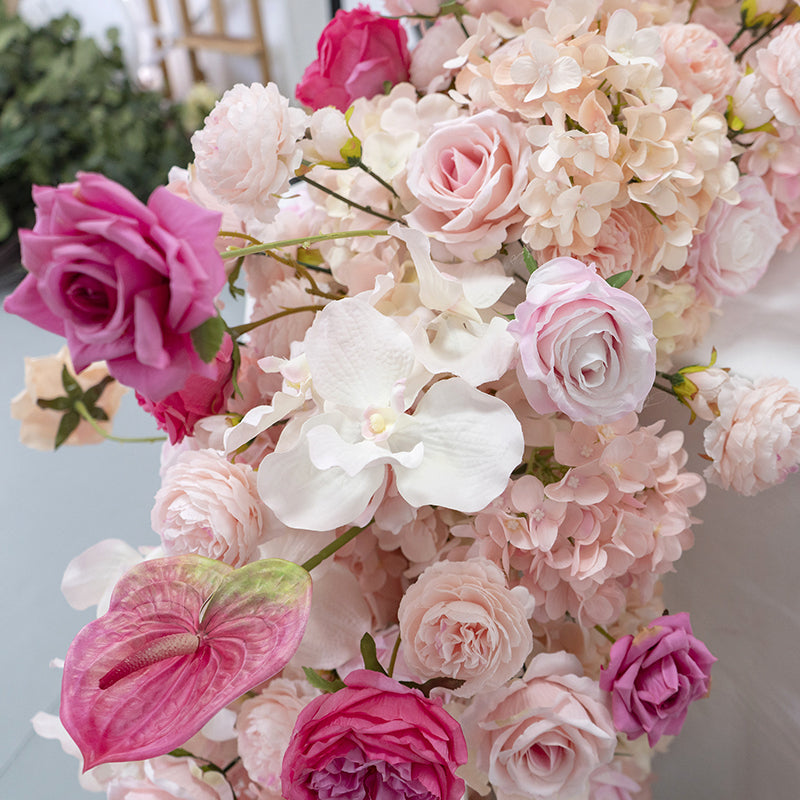 Elegant Pink and White Floral Wedding Table Runner, Artificial Flower Arrangement, Reception Decor & Event Display FA-216