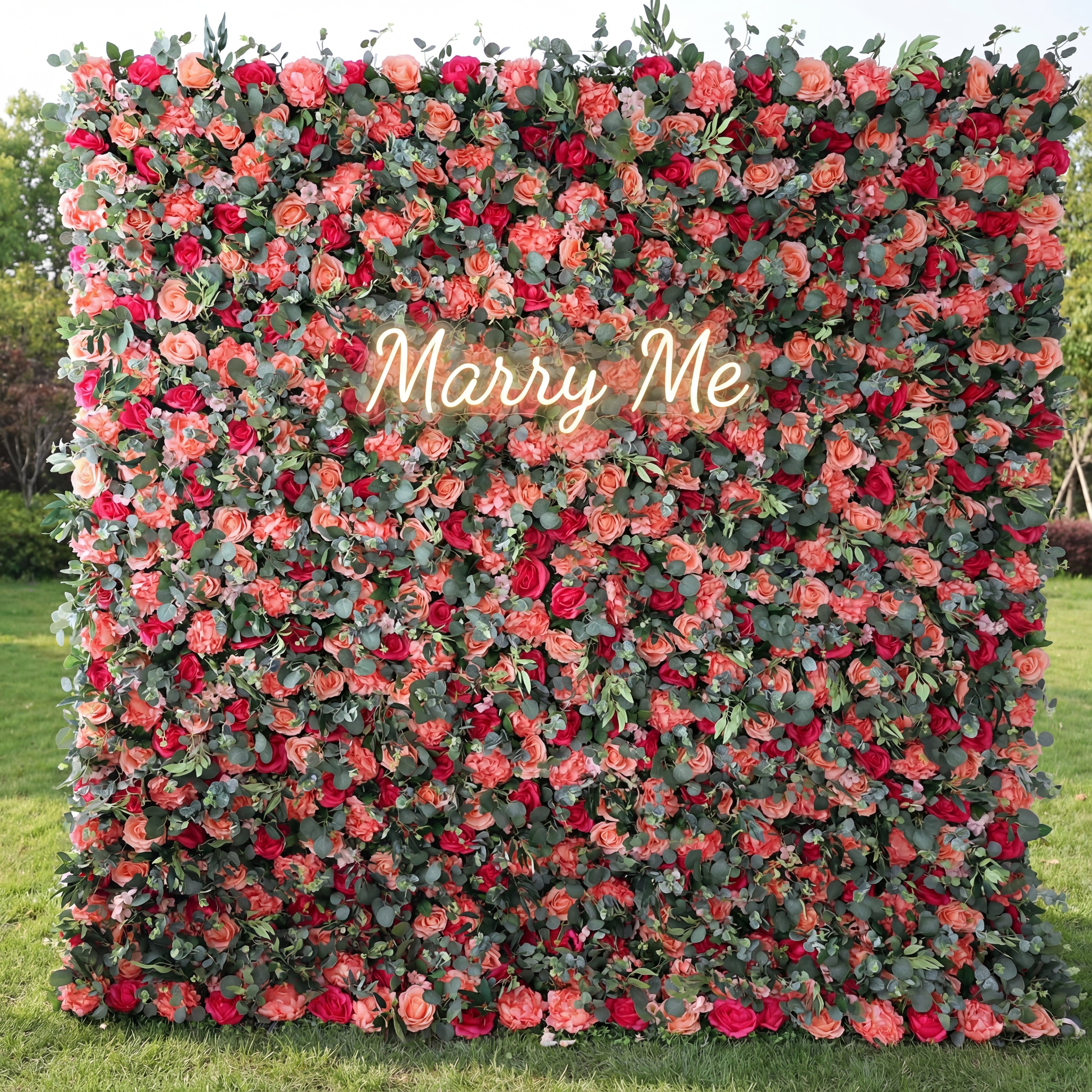 Valar Flowers Roll Up Fabric Artificial Persian Plum and Light Carmine Pink Flower and Ironside Grey Green Leaves Wall Wedding Backdrop, Floral Party Decor, Event Photography-VF-070