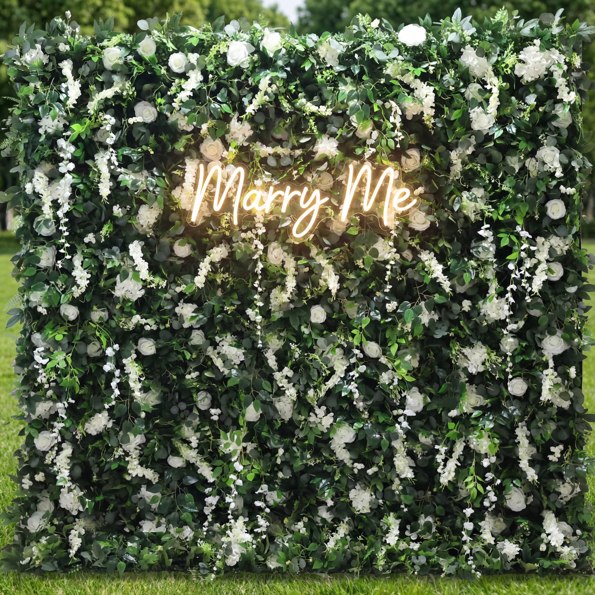 Valar Flowers Roll Up Fabric Artificial White Flower and Vivid Green Leaves Floral Wall Wedding Backdrop, Floral Party Decor, Event Photography-VF-071-3