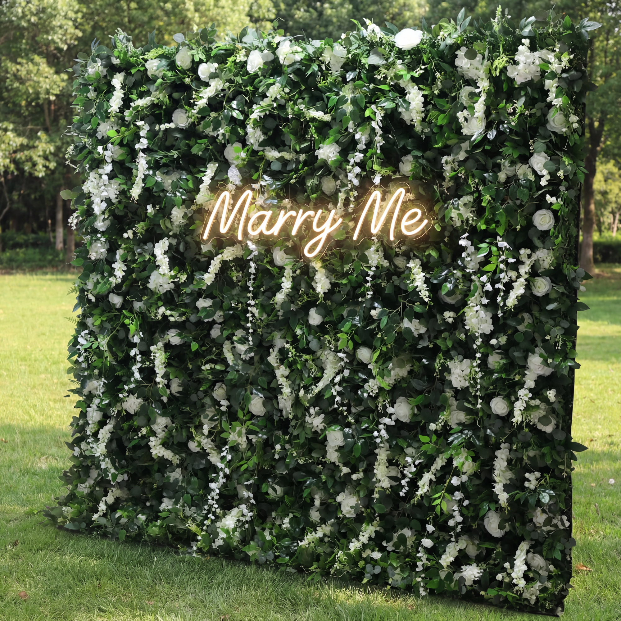 Valar Flowers Roll Up Fabric Artificial White Flower and Vivid Green Leaves Floral Wall Wedding Backdrop, Floral Party Decor, Event Photography-VF-071-3