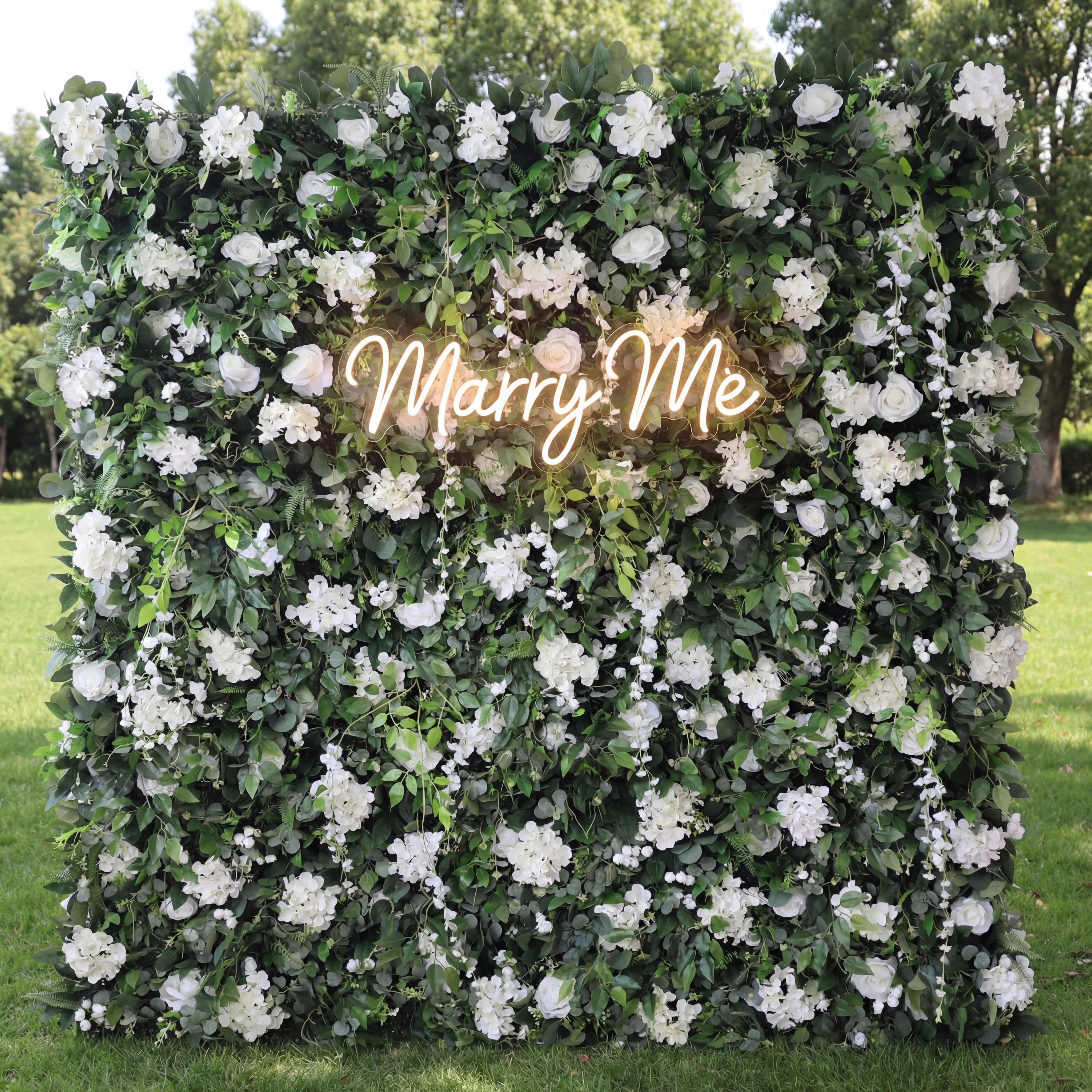 Valar Flower Roll Up Fabric Artificial White Flower and Vivid Green Leaves Floral Wall Wedding Backdrop, Floral Party Decor, Event Photography-VF-071-4