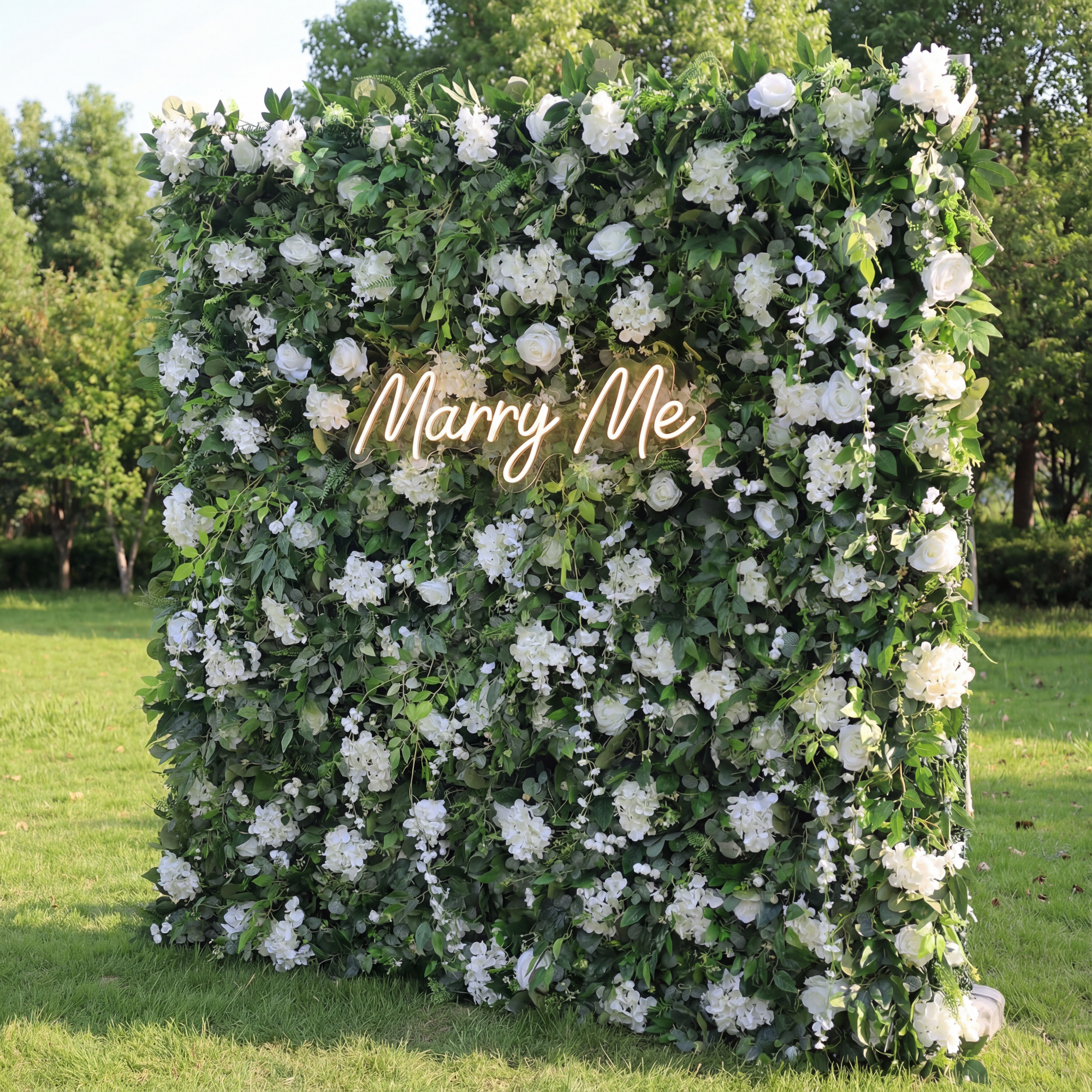 Valar Flower Roll Up Fabric Artificial White Flower and Vivid Green Leaves Floral Wall Wedding Backdrop, Floral Party Decor, Event Photography-VF-071-4