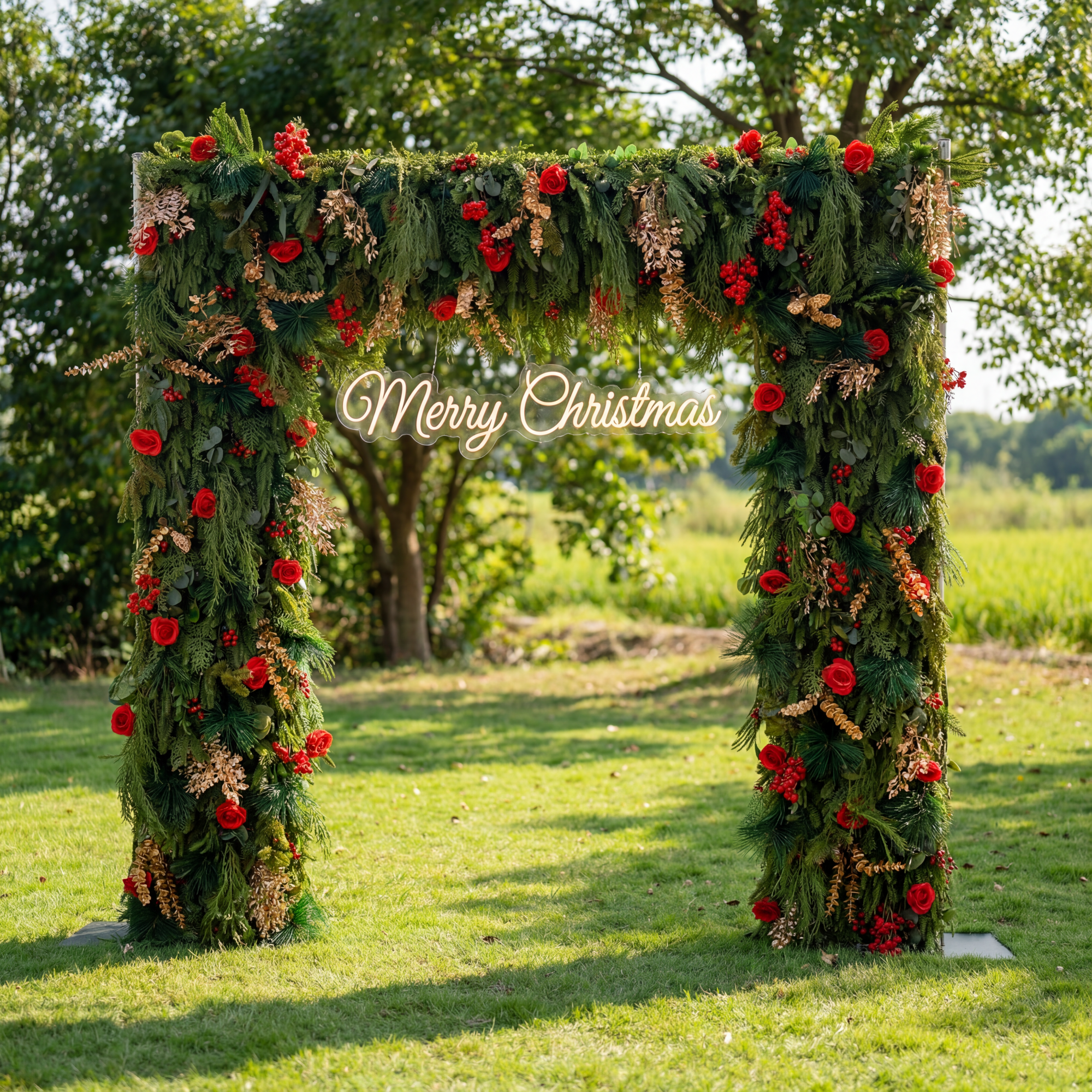 Valar Flower Christmas Themed Floral Arch: A Festive, Enchanting Masterpiece for Holiday Celebrations-VF-491-1