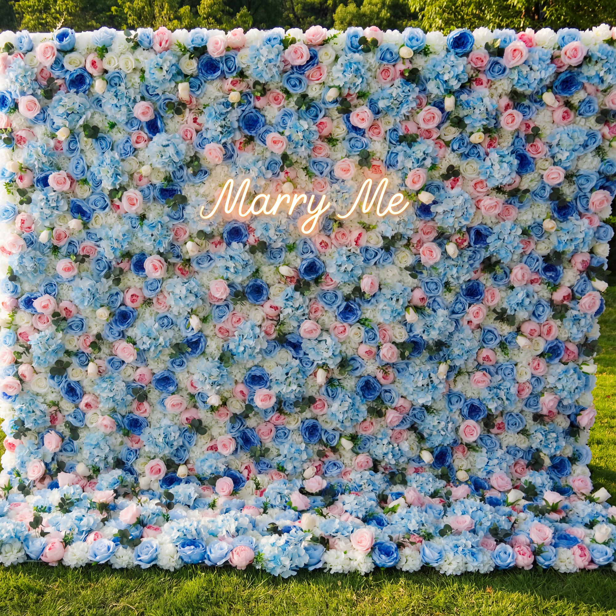 Valar Flowers Roll Up Tissu Artificiel Mixte Bleu Bébé, Pinky et Blanc Floral Mur Toile de Fond de Mariage, Décor de Fête Florale, Photographie d'Événement-VF-081 