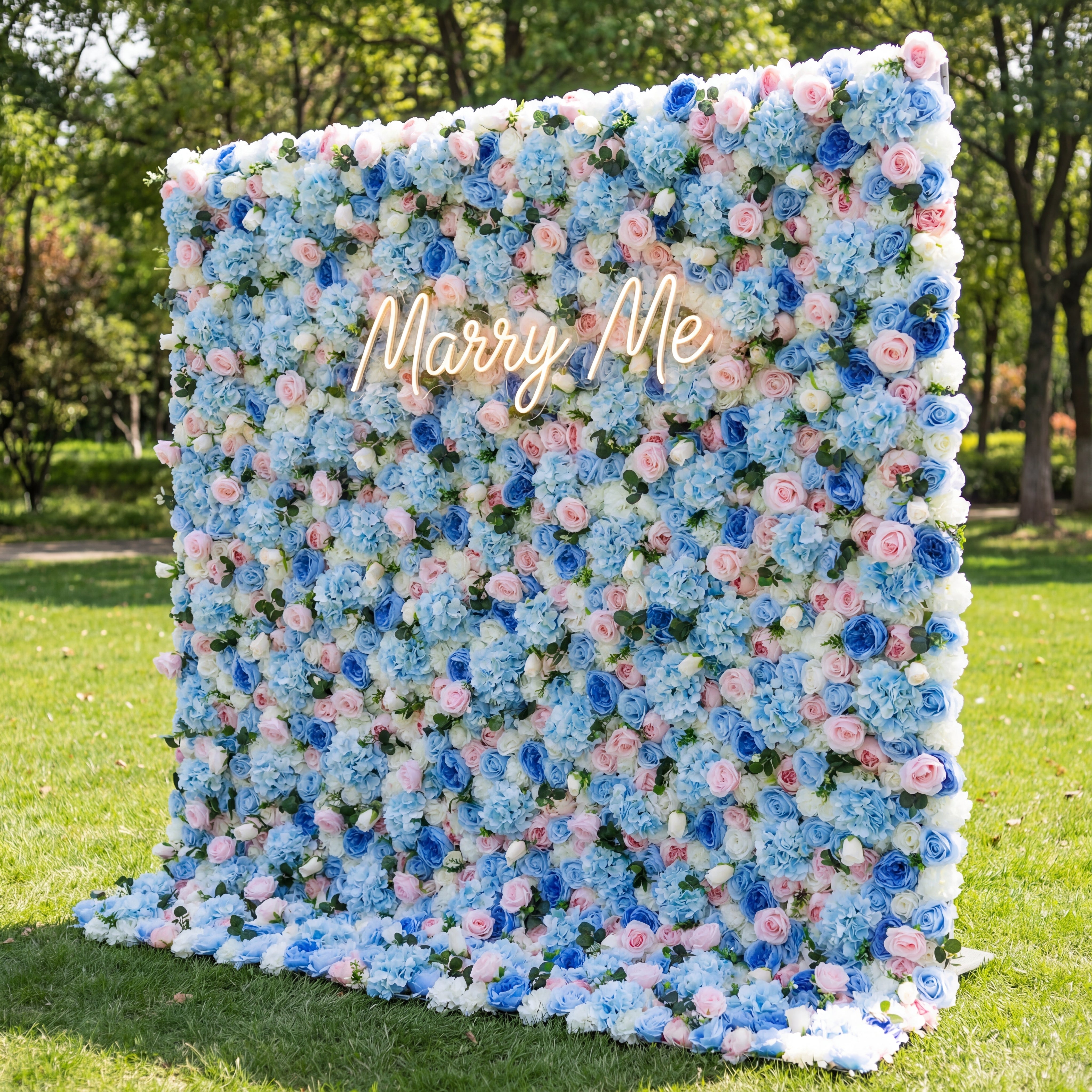 Valar Flowers Roll Up Tissu Artificiel Mixte Bleu Bébé, Pinky et Blanc Floral Mur Toile de Fond de Mariage, Décor de Fête Florale, Photographie d'Événement-VF-081 
