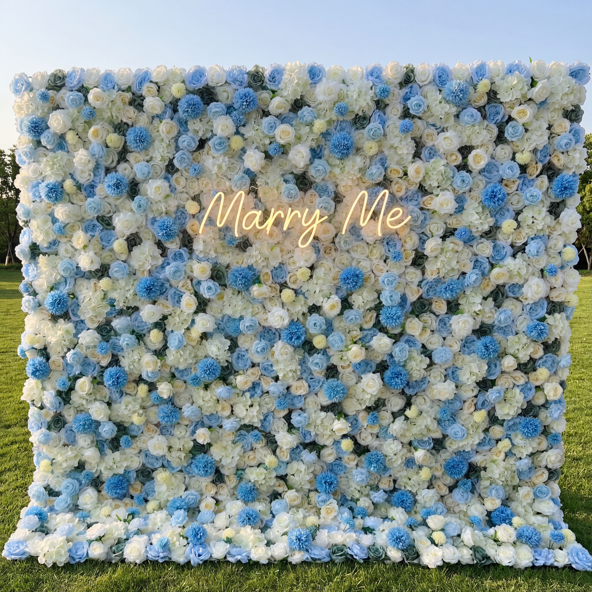 Valar Flowers Roll Up Tissu Artificiel Mixte Bébé Bleu et Blanc Floral Mur Toile de Fond de Mariage, Décor de Fête Florale, Photographie d'Événement-VF-083 